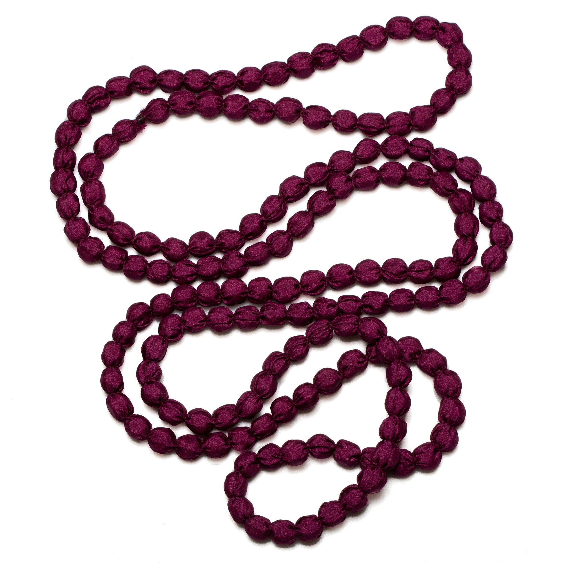 Plum Extra Long Fabric Ball Necklace - Stylish Boho Statement Jewelry for Women, Perfect for Layering & Everyday Wear