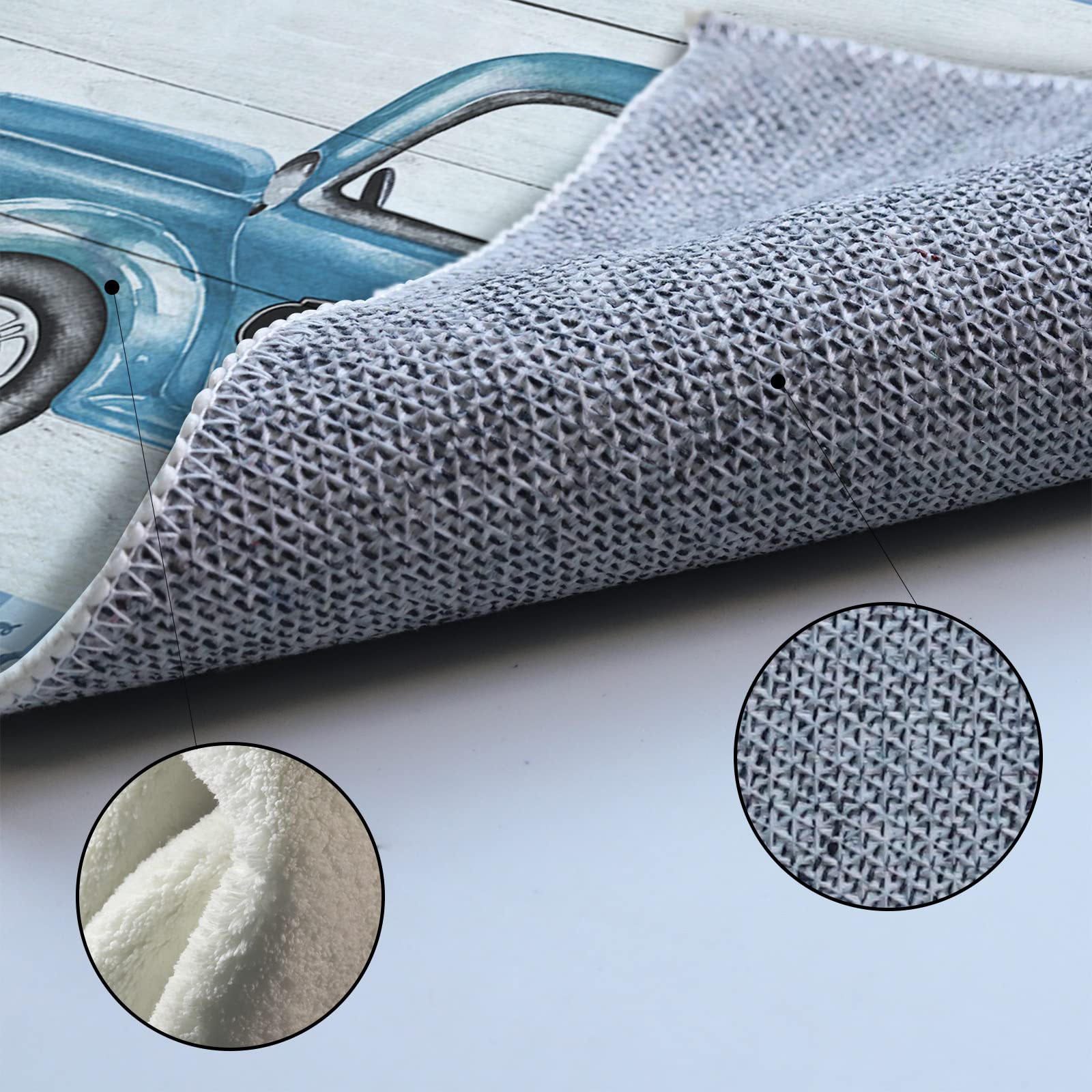Large Round Non-Slip Area Rug - Blue Truck Oil Painting Design with Bunny Footprints, 4ft Washable Floor Mat for Bedroom, Living Room & Kids Room | Perfect for Easter Decor, Spring Home Decor & Indoor Safety