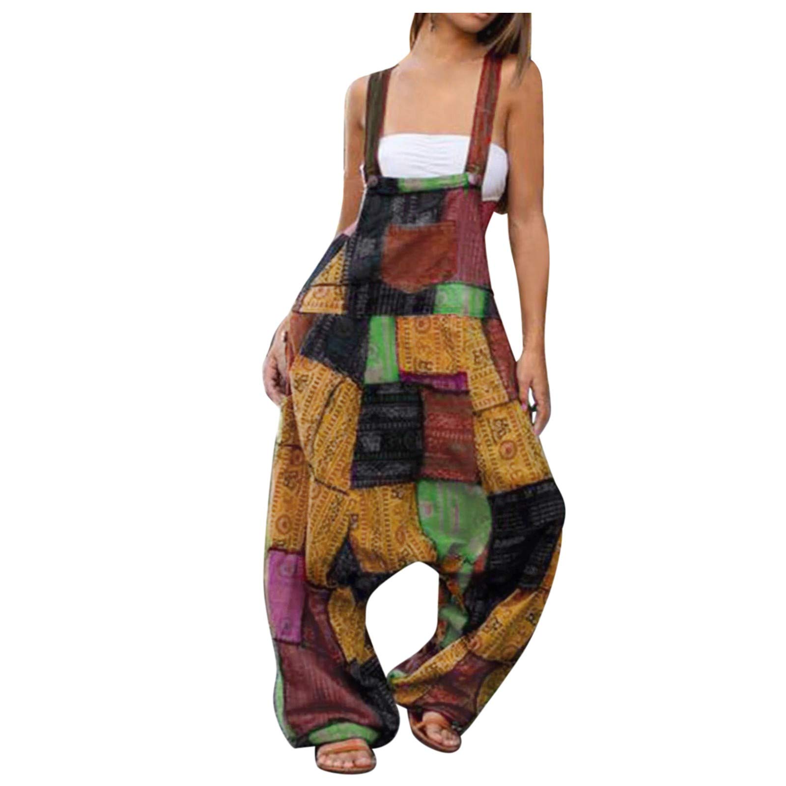 Wocachi Women's Floral Print Sleeveless Wide Leg Jumpsuit Romper - Loose Casual Overalls for Summer Outings, Beach Vacations & Everyday Wear
