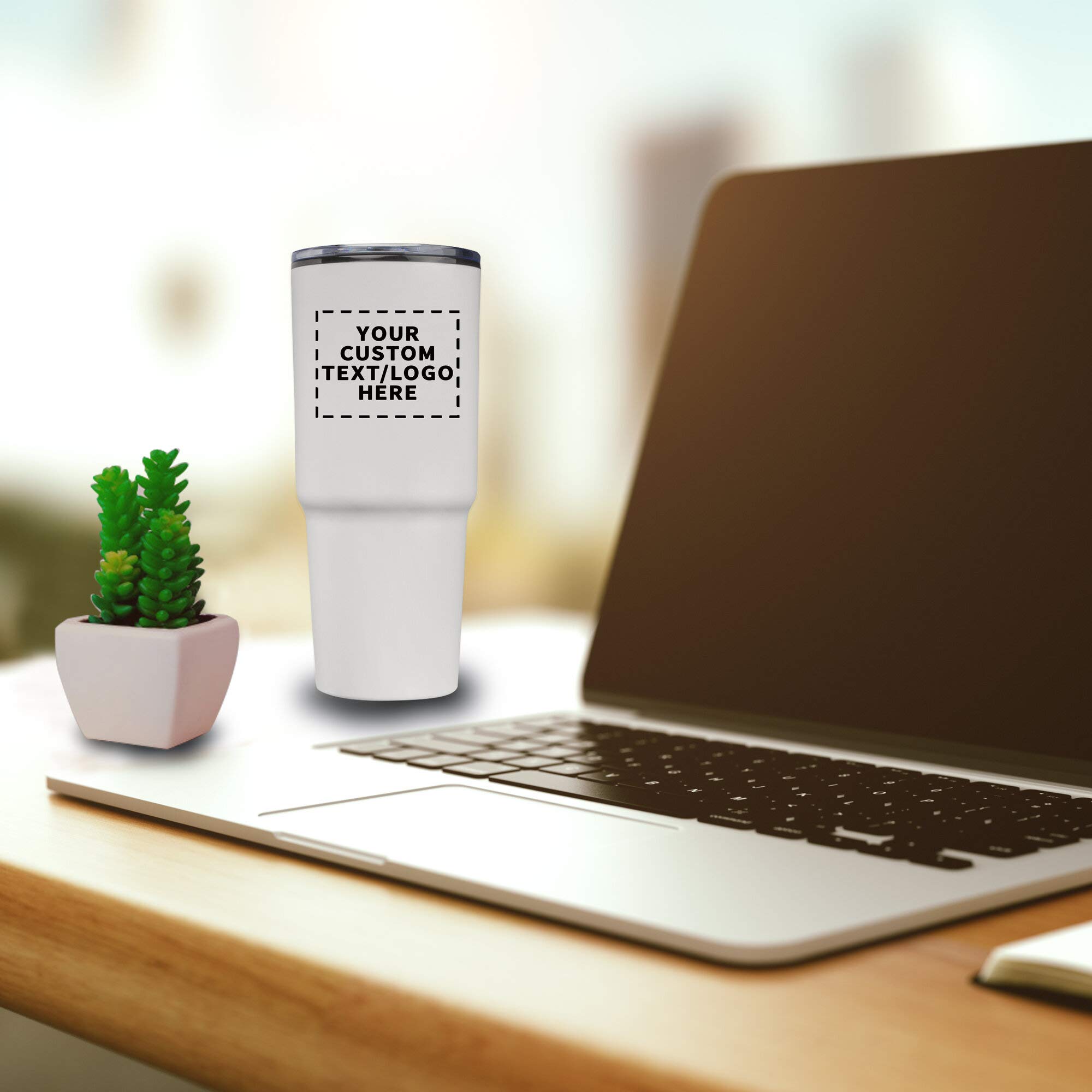 32 oz. Personalized Barton Plastic Double Wall Travel Mugs - 24 Pack with Custom Text & Logo - White - Perfect for Office, Events & Promotional Gifts