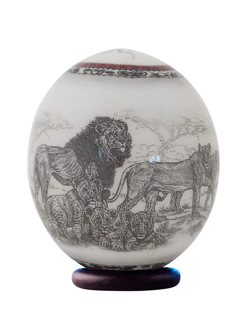 Hand-Painted Decoupage White Lion & Lioness Ostrich Egg - Perfect for Home Decor, Wedding Gifts, and Easter Celebrations