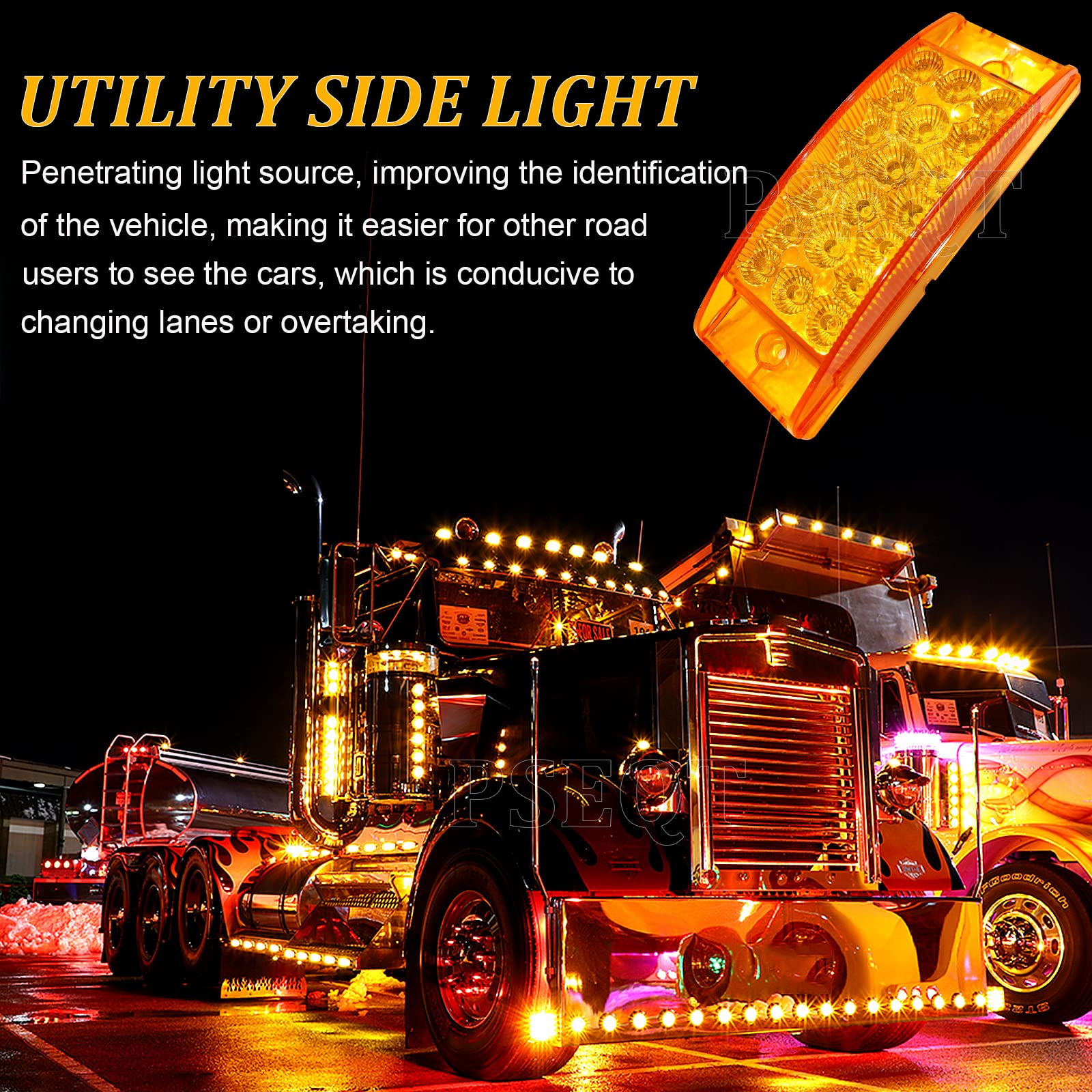 PSEQT 6'' Amber LED Trailer Truck Marker Lights - Waterproof Turn Signal Lights with 20 Diodes, High/Low Brightness for Pickup Trucks - Ideal for Side, Tail, Front & Rear Lighting on Semi Trailers and Commercial Vehicles