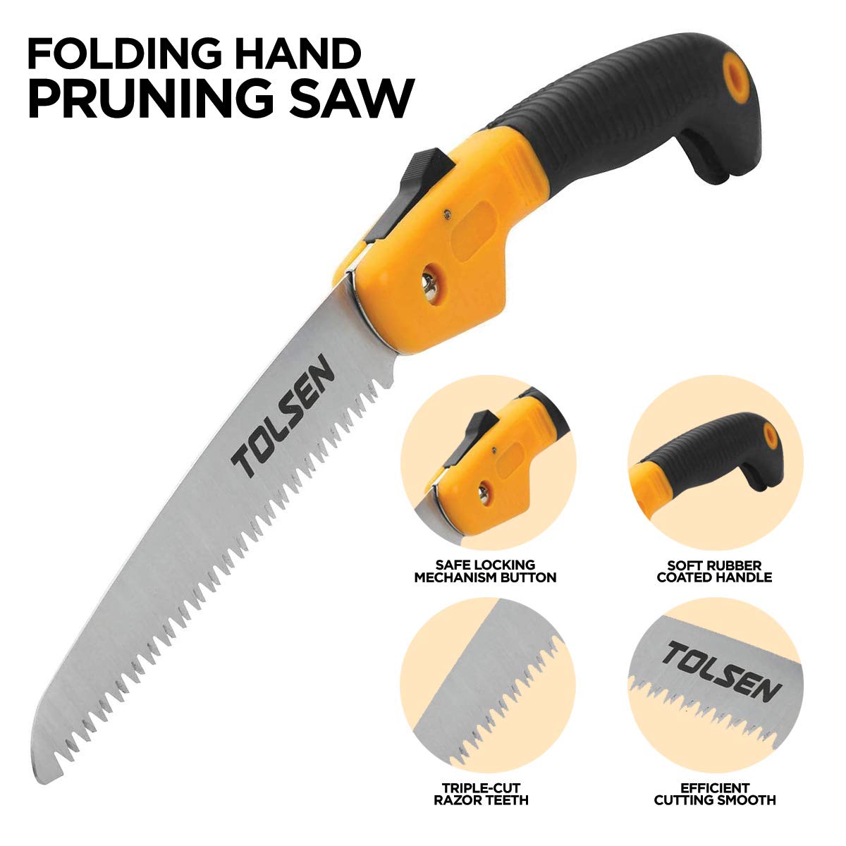Tolsen 180MM Pruning Saw with Sharptooth Design - Heavy Duty Hand Saw for Wood Cutting, Carpentry, Gardening & Woodworking | Ergonomic Handle for Comfortable Use | Ideal for Tree Trimming, DIY Projects & Professional Woodworking