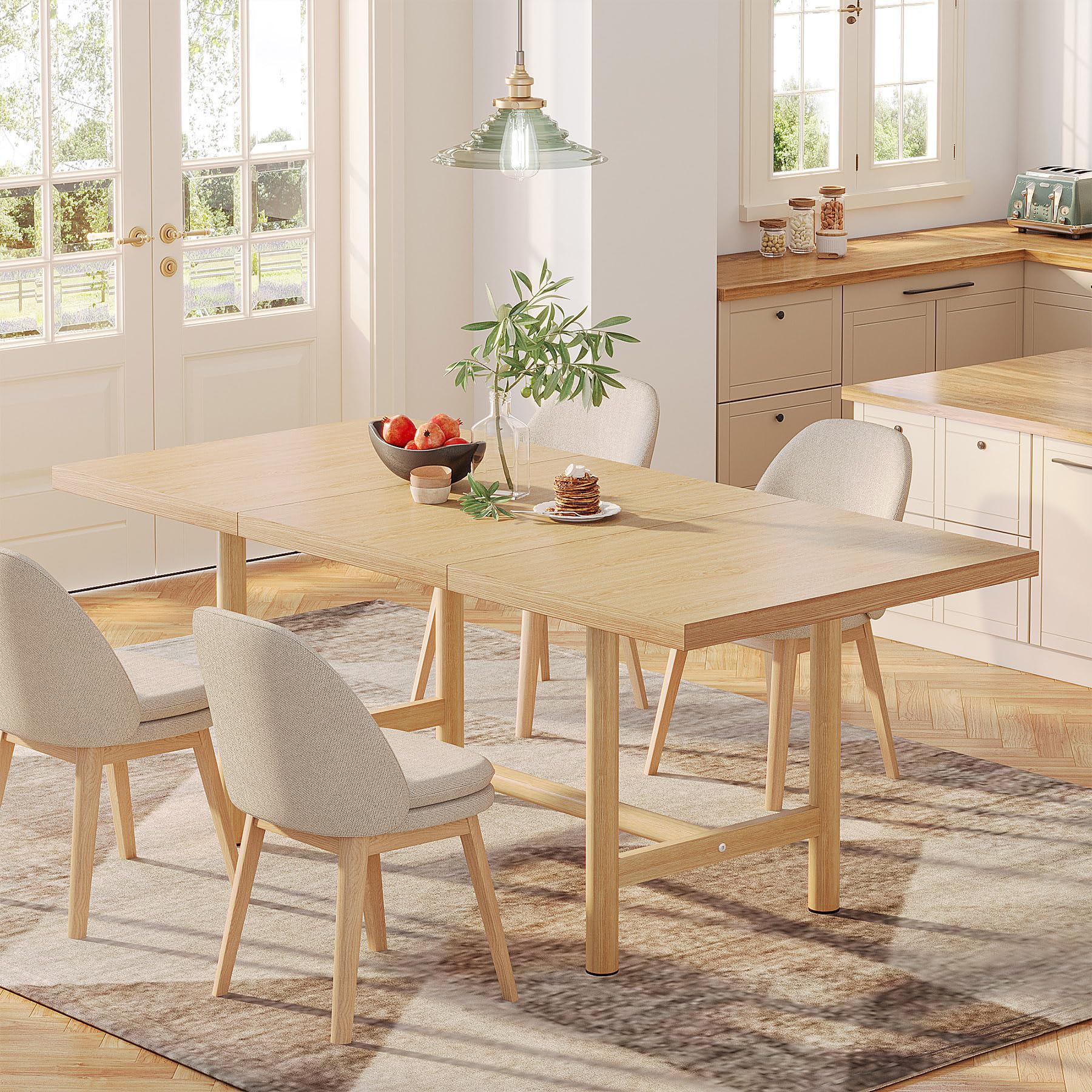 Tribesigns 63 Inch Rectangular Farmhouse Dining Table - Solid Wood Kitchen Table with Heavy Duty Metal Legs, Seats 6 - Perfect for Small Spaces, Dining Rooms & Modern Farmhouse Decor
