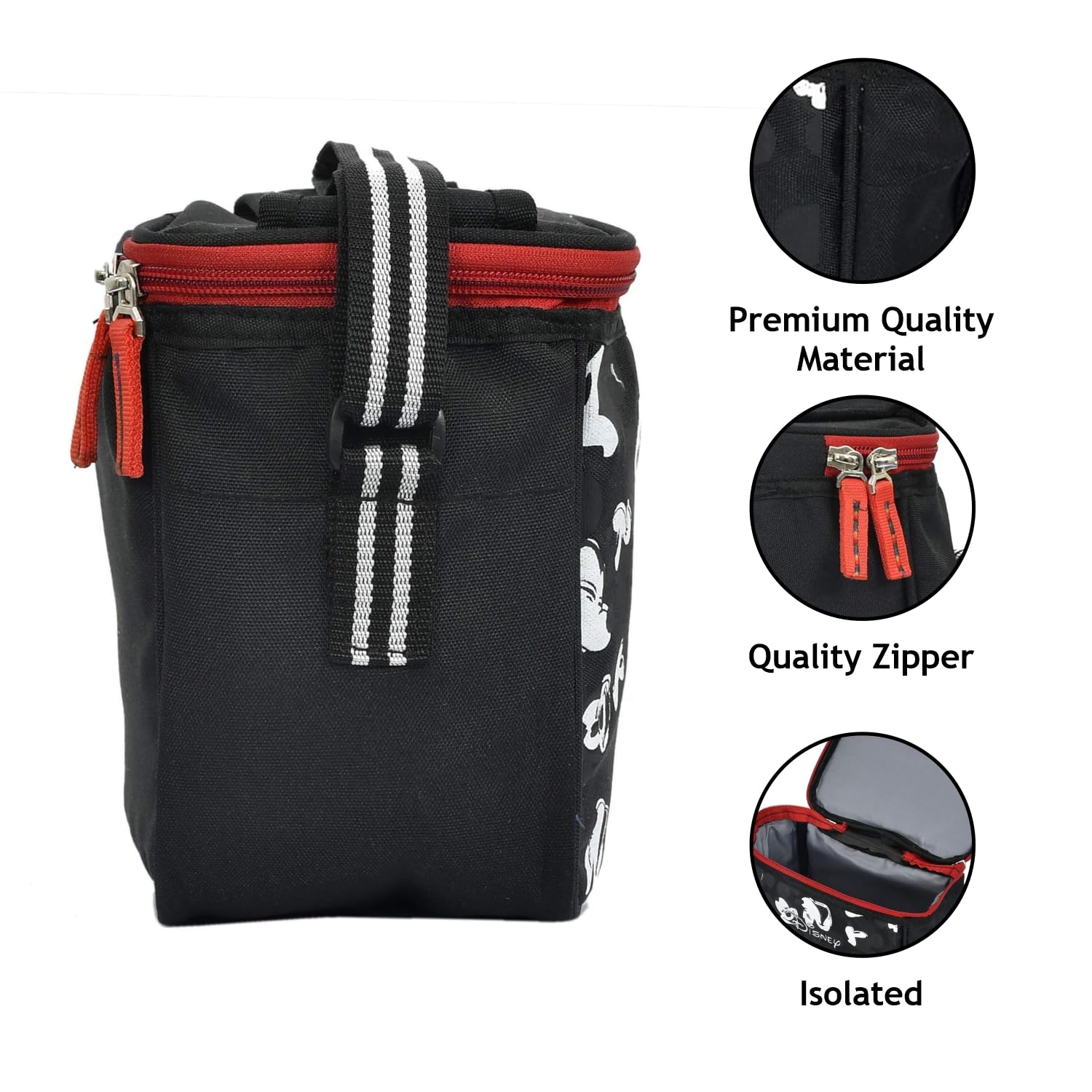 Disney Mickey Mouse Insulated Lunch Box for Adults - Reusable & Leak-Proof Office Lunch Bag with Front Pocket - Perfect for Work, College & Picnics - Black