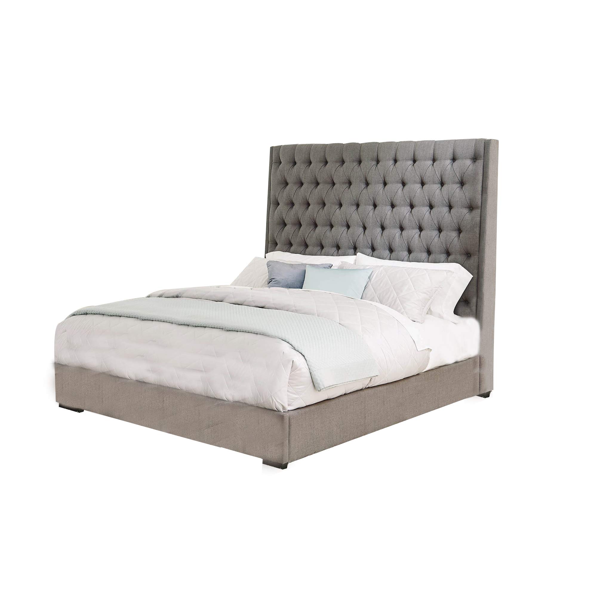 Benjara Gray Fabric Upholstered Wooden Queen Size Bed with Button Tufted Details - Elegant Bedroom Furniture for Master Suite, Guest Room & Luxury Home Decor
