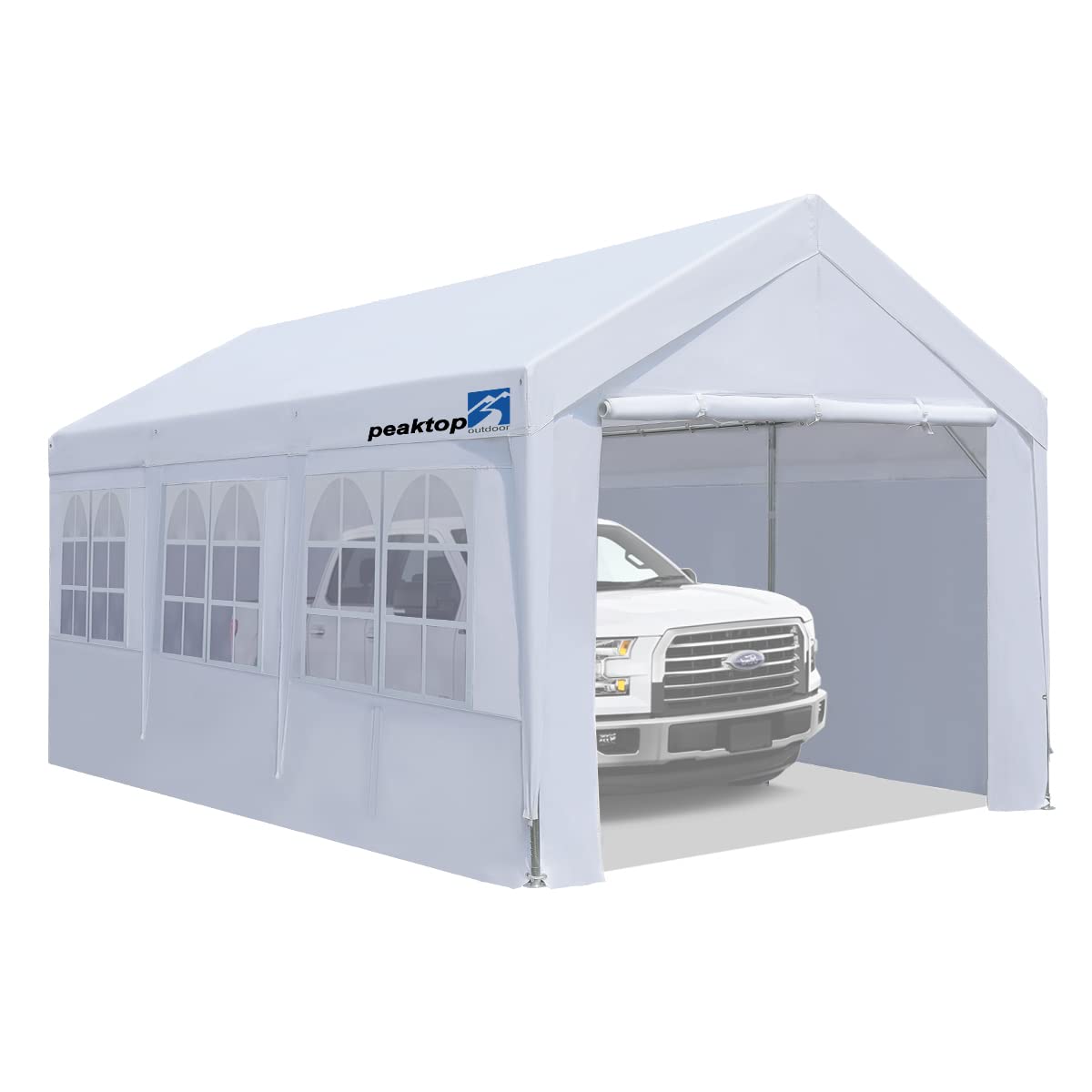 PEAKTOP OUTDOOR 10x20ft Heavy Duty Carport with Adjustable Heights 9.5-11ft, Portable Car Canopy with Removable Sidewalls, Reinforced Triangular Beams Garage Tent, Boat Shelter for Outdoor Storage, Camping, and Vehicle Protection