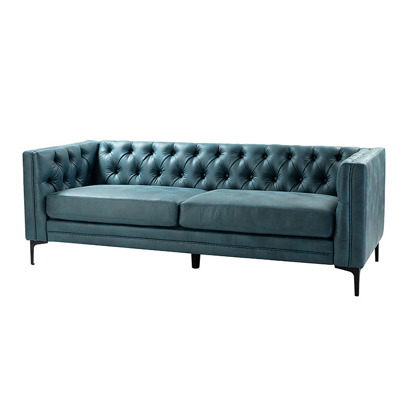 84'' Vegan Leather Tufted Sofa - Modern Faux Leather Couch for Living Room, Office & Lounge - Comfortable Mid-Century Style Sectional with Button Tufting