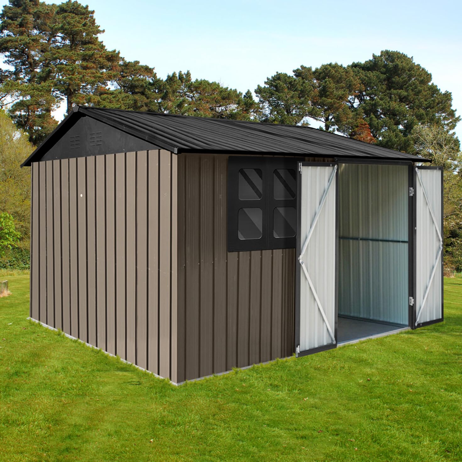 8x6 FT Heavy Duty Metal Outdoor Storage Shed - Weatherproof Tool Shed with Lockable Door, Ventilation & Window - Perfect for Garden Tools, Lawn Mower, Bike Storage (Backyard, Garage & Home Organization)