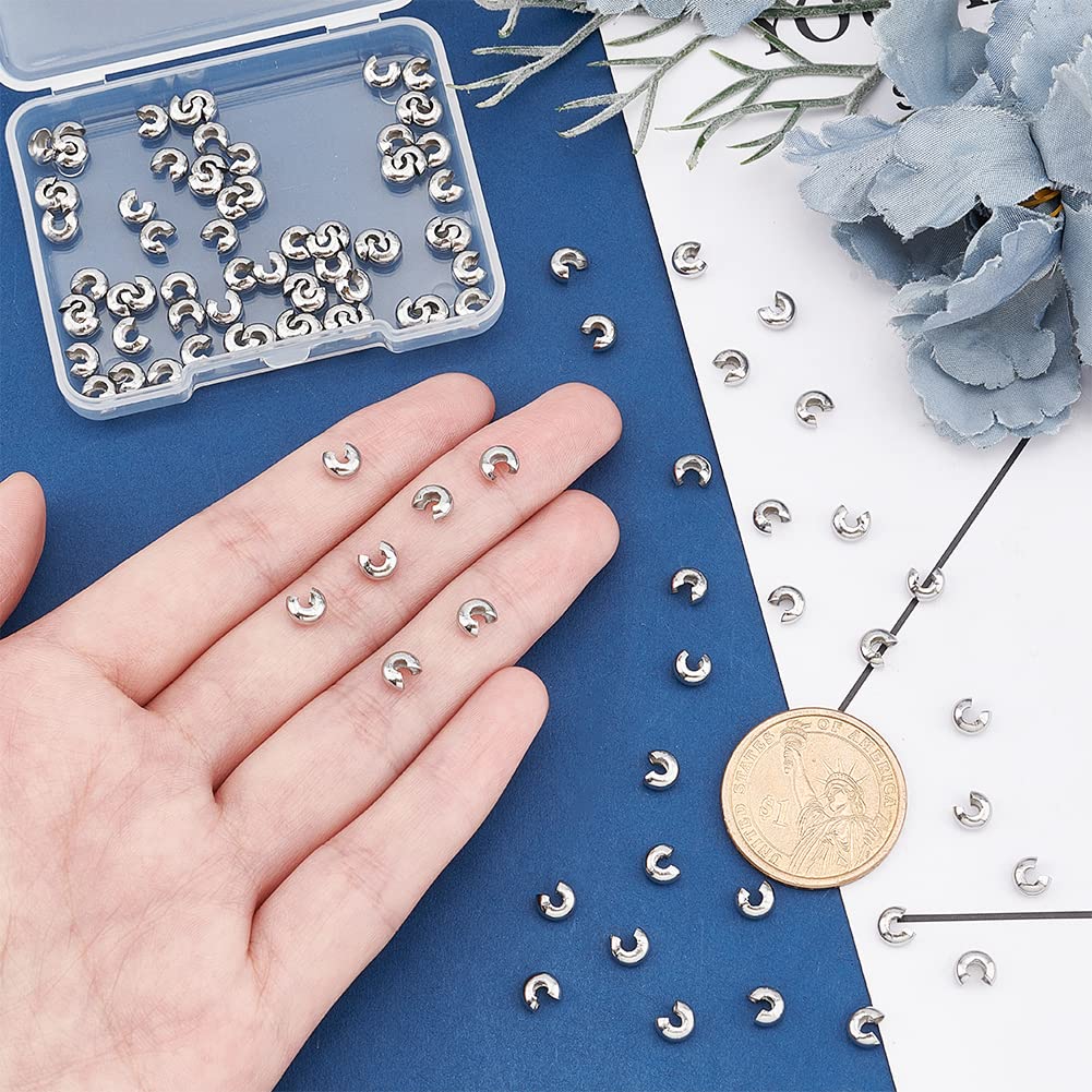 UNICRAFTALE 100pcs Half Round Open Crimp Beads 5mm - Stainless Steel Jewelry Making Supplies for DIY Bracelets, Necklaces & Earrings - Secure Knot Covers & End Tips - Perfect for Handmade Jewelry Gifts & Craft Projects