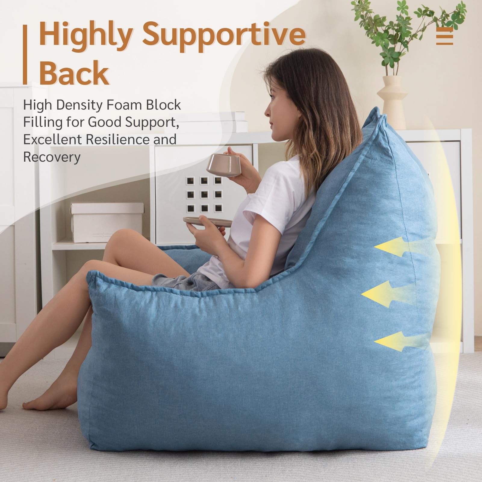 MAXYOYO Giant Bean Bag Chair with Armrests - Oversized Bluestone Bean Bag Sofa for Adults | Perfect for Living Room Lounging, Gaming & Movie Nights
