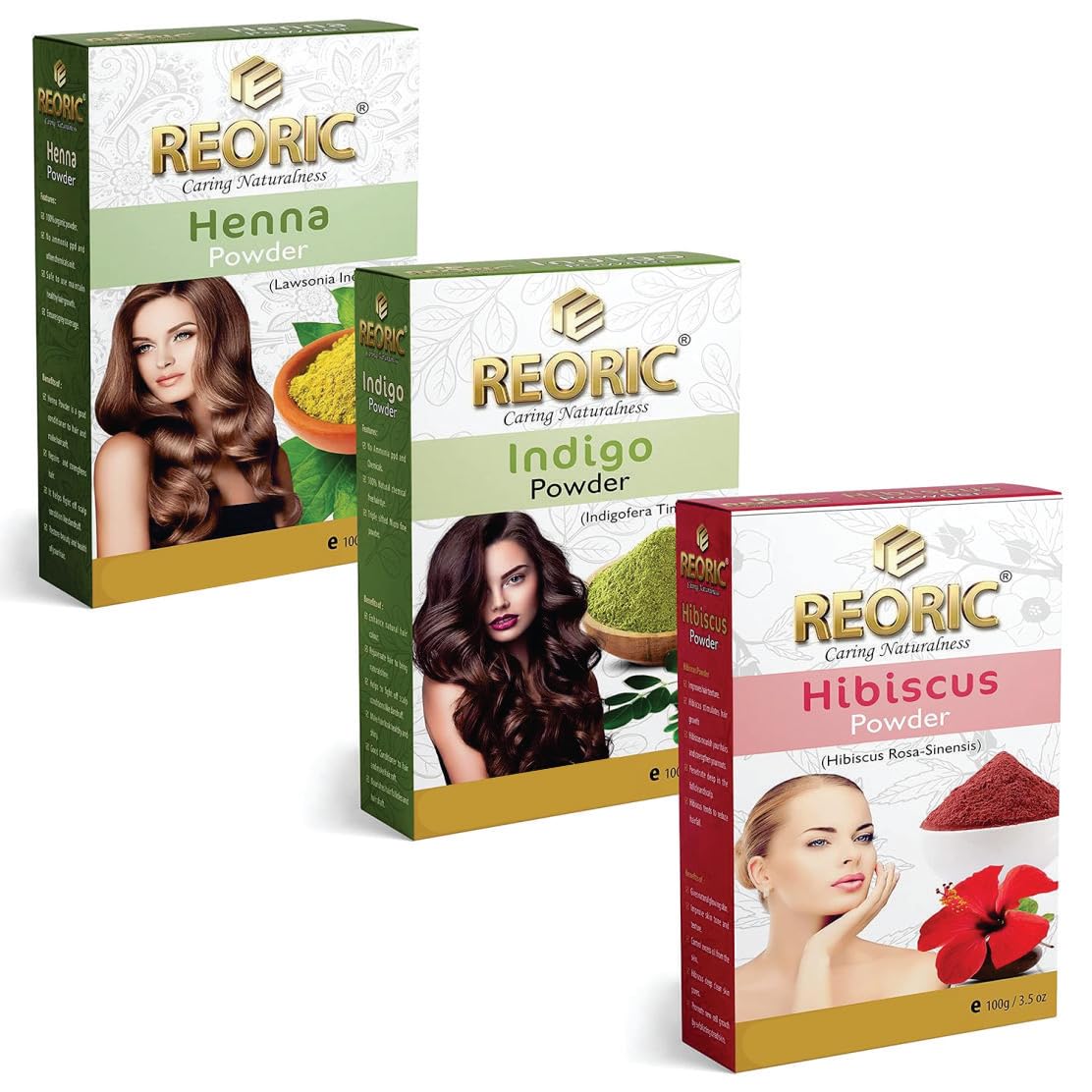 Organic Hibiscus Powder, Indigo Powder & Henna Powder for Hair Growth | Natural Hair Dye | Gudhal Ka Powder | 300g (Pack of 3) | Promotes Healthy Hair & Scalp | Perfect for DIY Hair Masks, Natural Coloring & Ayurvedic Hair Care