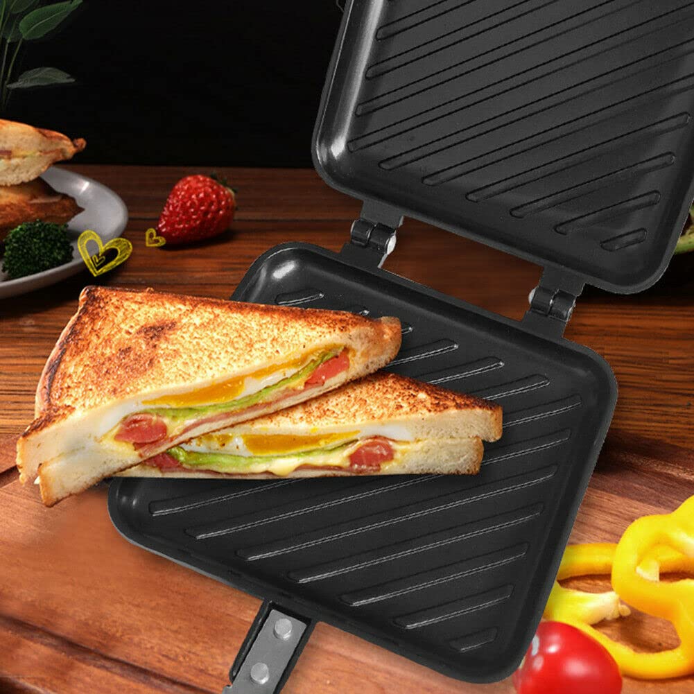 Nonstick Double Sided Frying Pan - Aluminum Alloy Sandwich Panini Maker for Breakfast & Omelette Cooking
