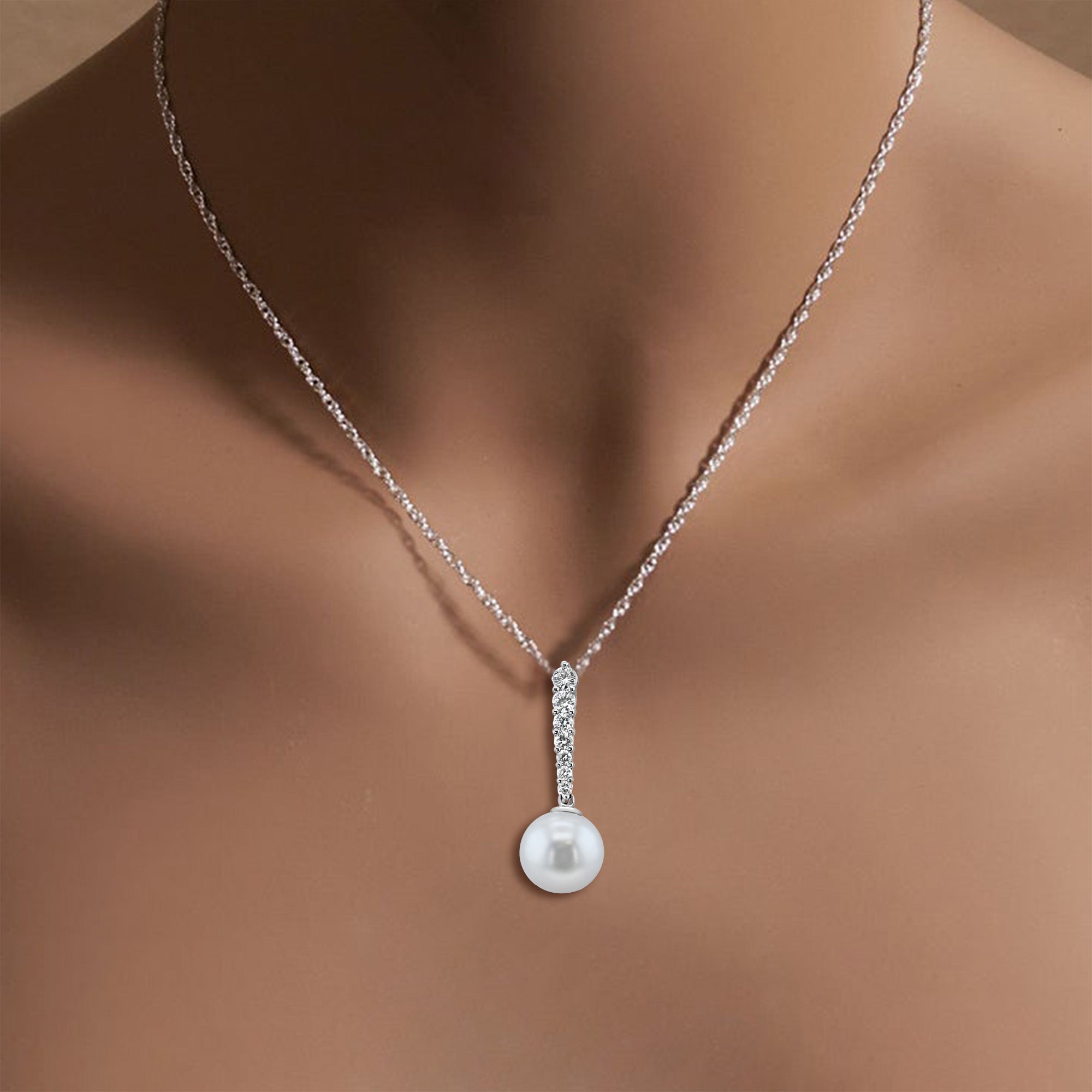 10MM Freshwater Pearl Diamond Pendant Necklace for Women - Elegant Jewelry Gift for Wedding, Anniversary & Special Occasions
