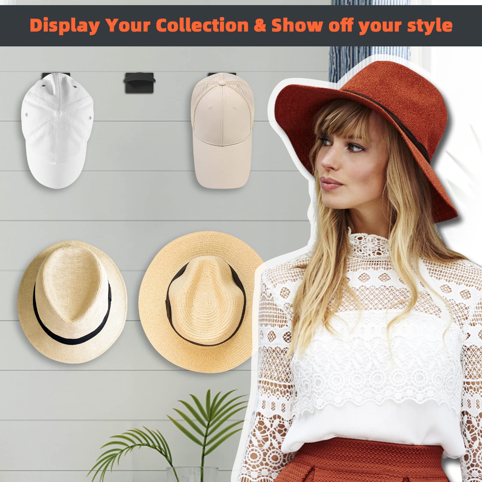 10 PCS Strong Adhesive Wall Hat Hooks - No Drill Baseball Cap Holder, Minimalist Hat Rack Organizer for Closet, Door, Bedroom & Office - Perfect for Space-Saving Hat Storage & Display