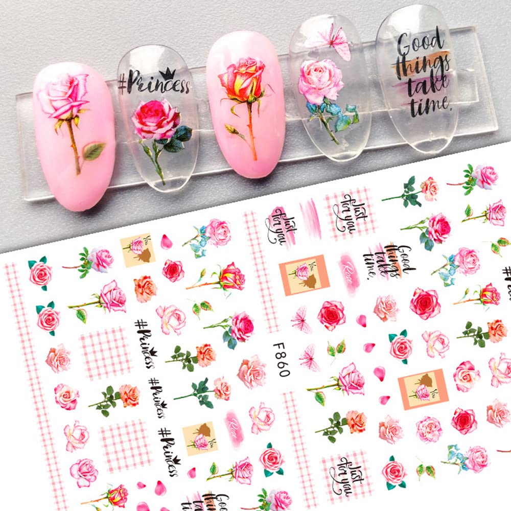 3D Self-Adhesive Flower Nail Art Stickers - Spring Rose & Butterfly Design, 6 Sheets Nail Decals for Women & Girls, DIY Acrylic Nail Decorations | Perfect for Spring Nails, Bridal Nail Art, Salon Manicures & Home DIY Nail Designs