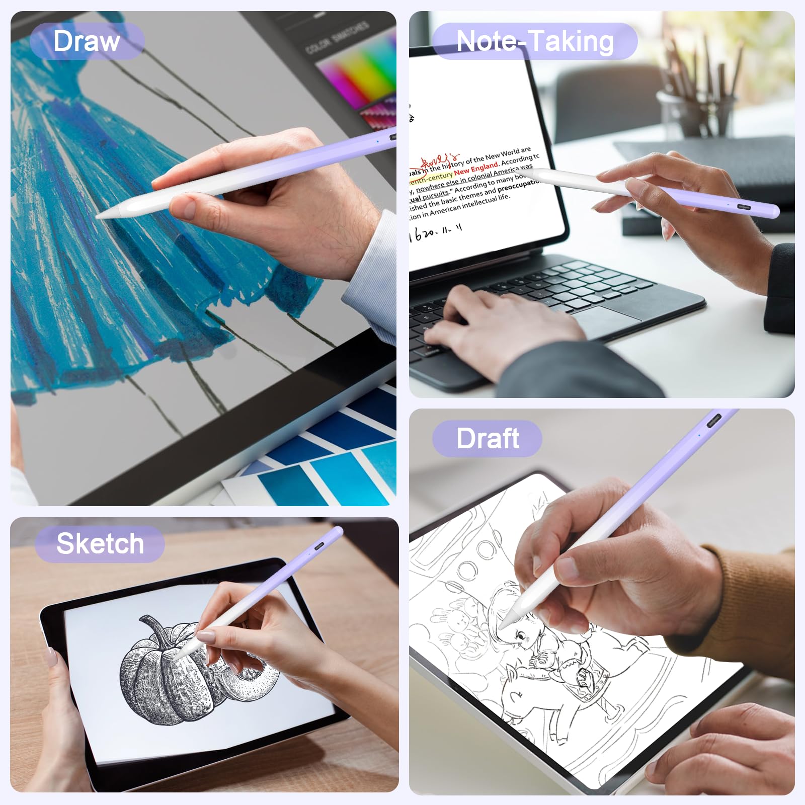 Fast Charging Stylus Pen for iPad (2018-2023 Models) - Compatible with iPad 9th/10th Gen, iPad Pro 11/12.9