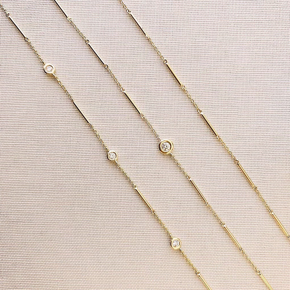 14K Yellow Gold Diamond Bezel Bar Chain Bracelet - Elegant Jewelry for Women, Perfect for Parties, Weddings & Everyday Wear
