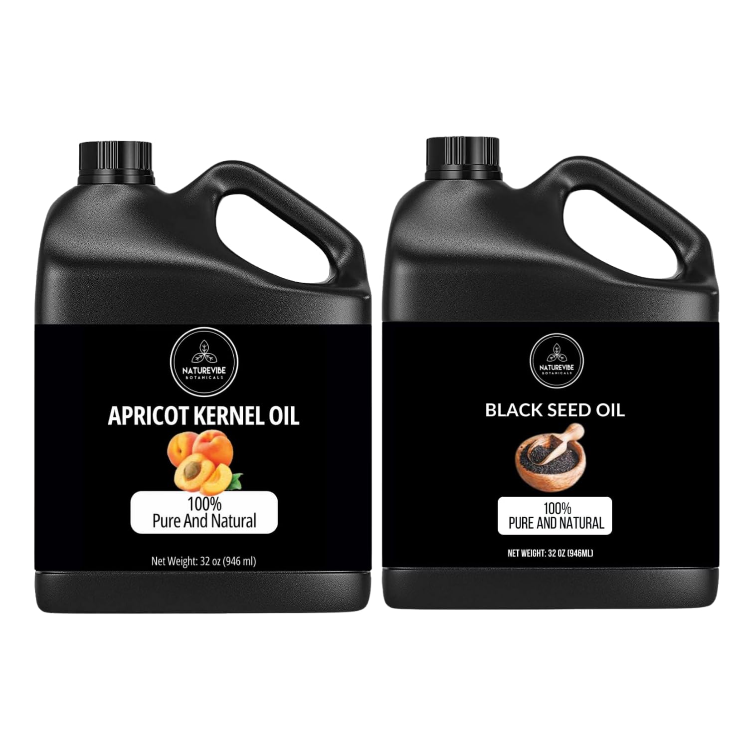 Organic Apricot Oil & Black Seed Oil Combo - 32oz Each | Cold-Pressed, Unrefined for Hair, Skin & Cooking | Natural Beauty & Wellness Boost