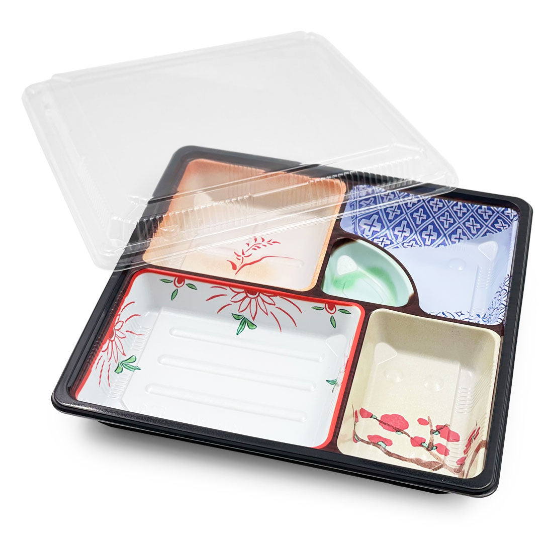 Colorful Printed PP 4-Compartment Takeout Bento Box 9.5