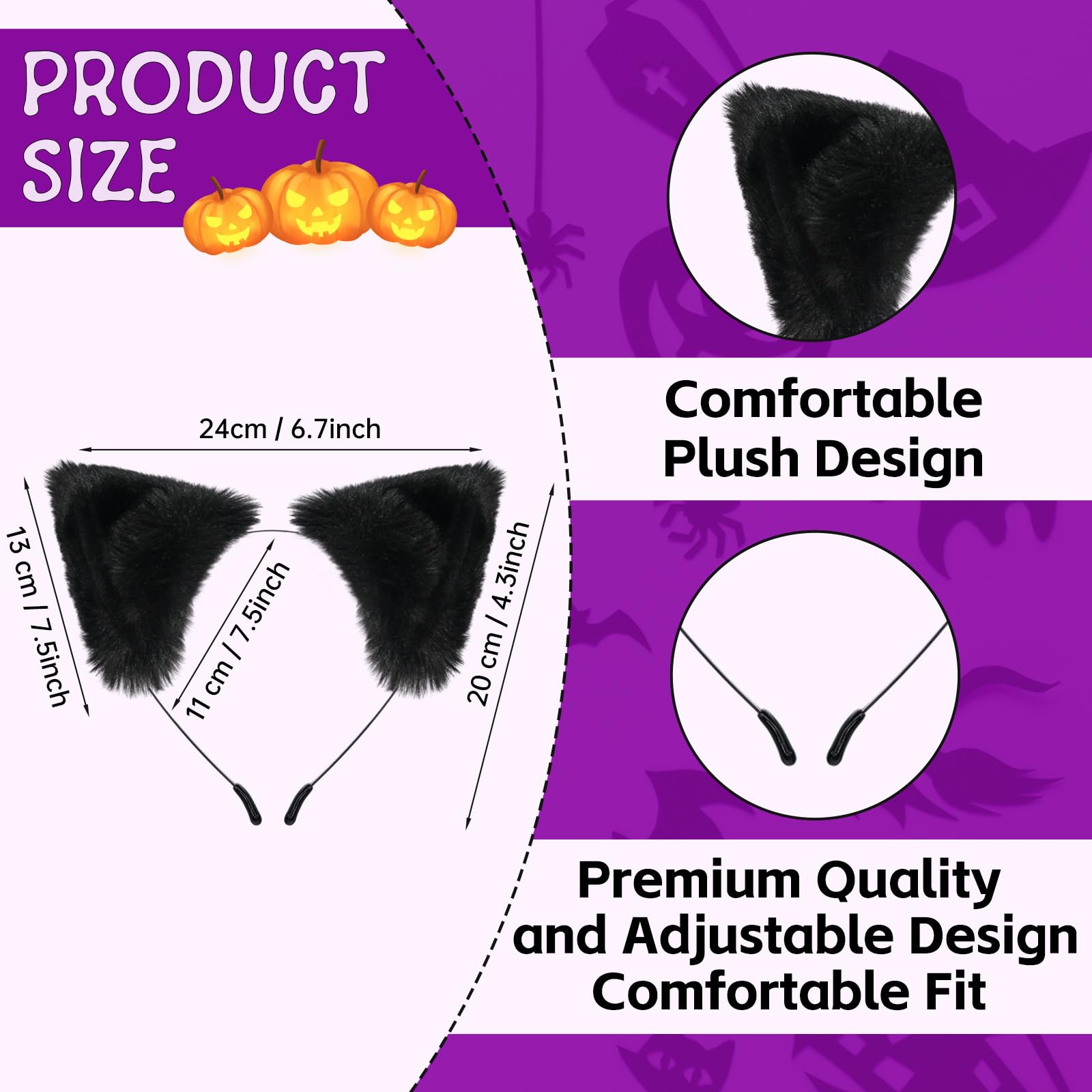 Black Cat Ears Headband for Women & Girls - Faux Fur Halloween Cosplay Costume Accessory for Adults & Kids | Perfect for Halloween Parties, Cosplay Events & Themed Photoshoots