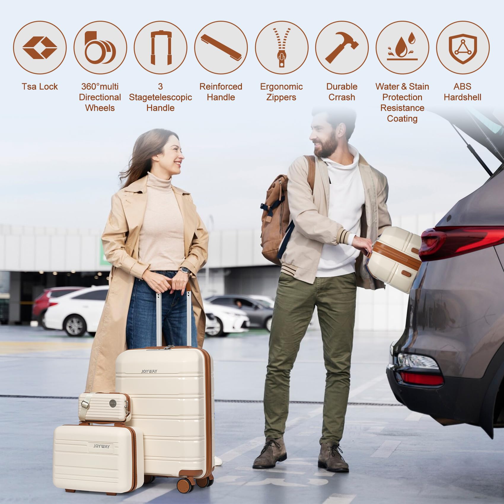 Joyway 4-Piece Lightweight Hardside Luggage Set with TSA Lock & Spinner Wheels - Carry On & Checked Suitcases for Women & Men Travel - White - Perfect for Business Trips, Vacations & Family Getaways