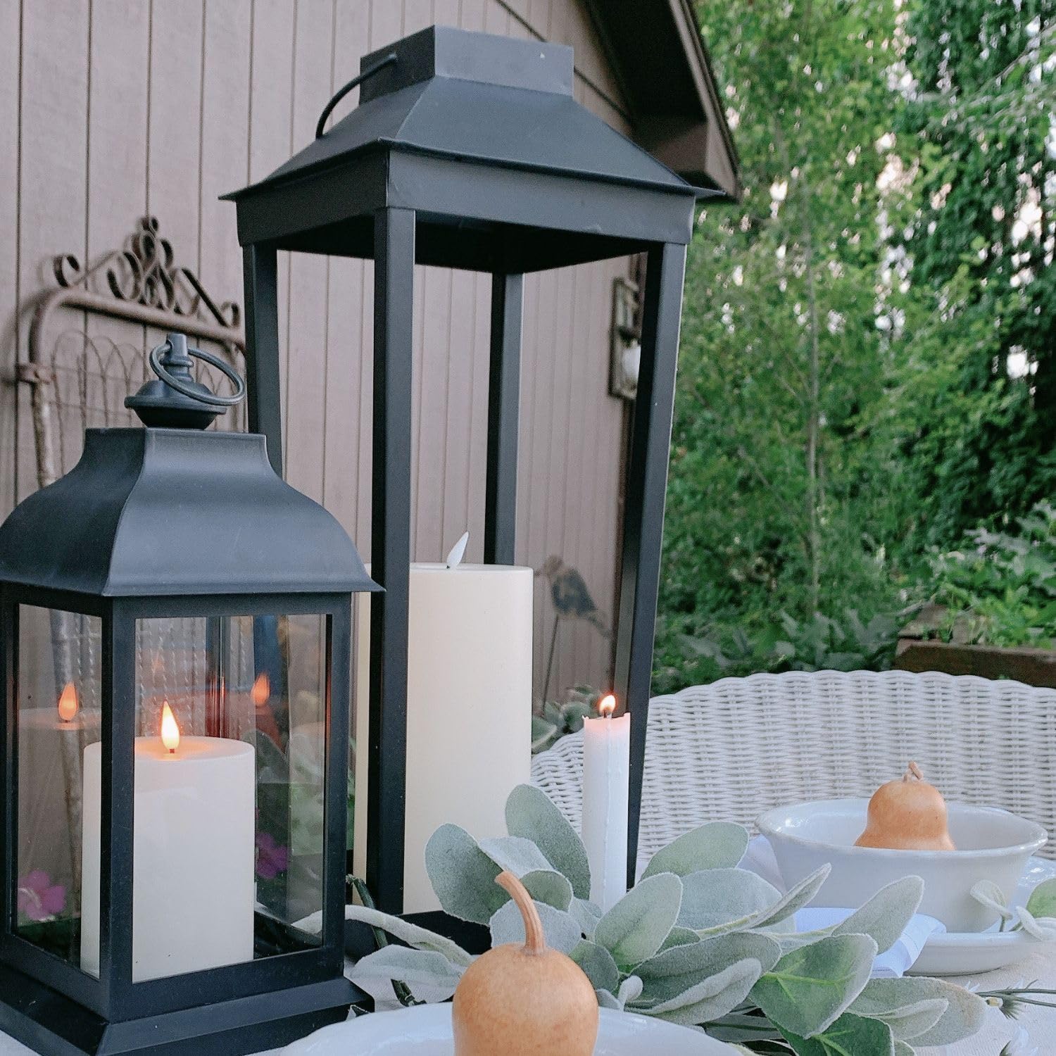 19 Inch Black Metal Solar Powered Outdoor Lantern - Open Frame Design with Flickering LED & Dusk to Dawn Timer | Flameless Candle Lantern for Porch, Patio, Garden & Pathway Lighting | Weather Resistant Decorative Lighting for Outdoor Spaces