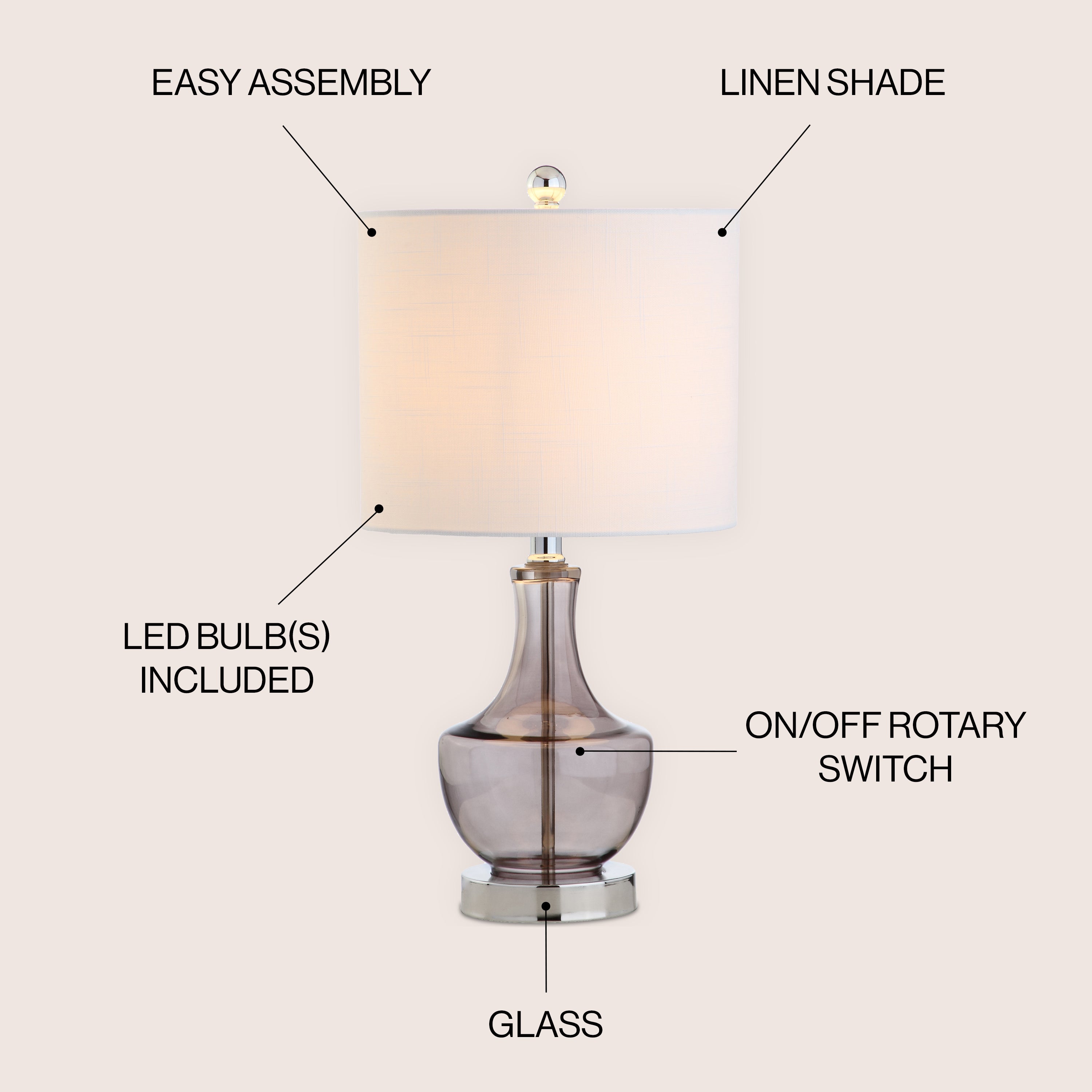 Colette 20 Mini Glass LED Table Lamp - Modern Nightstand & Desk Light for Bedroom, Living Room, Office | Energy-Efficient Dimmable Accent Lighting
