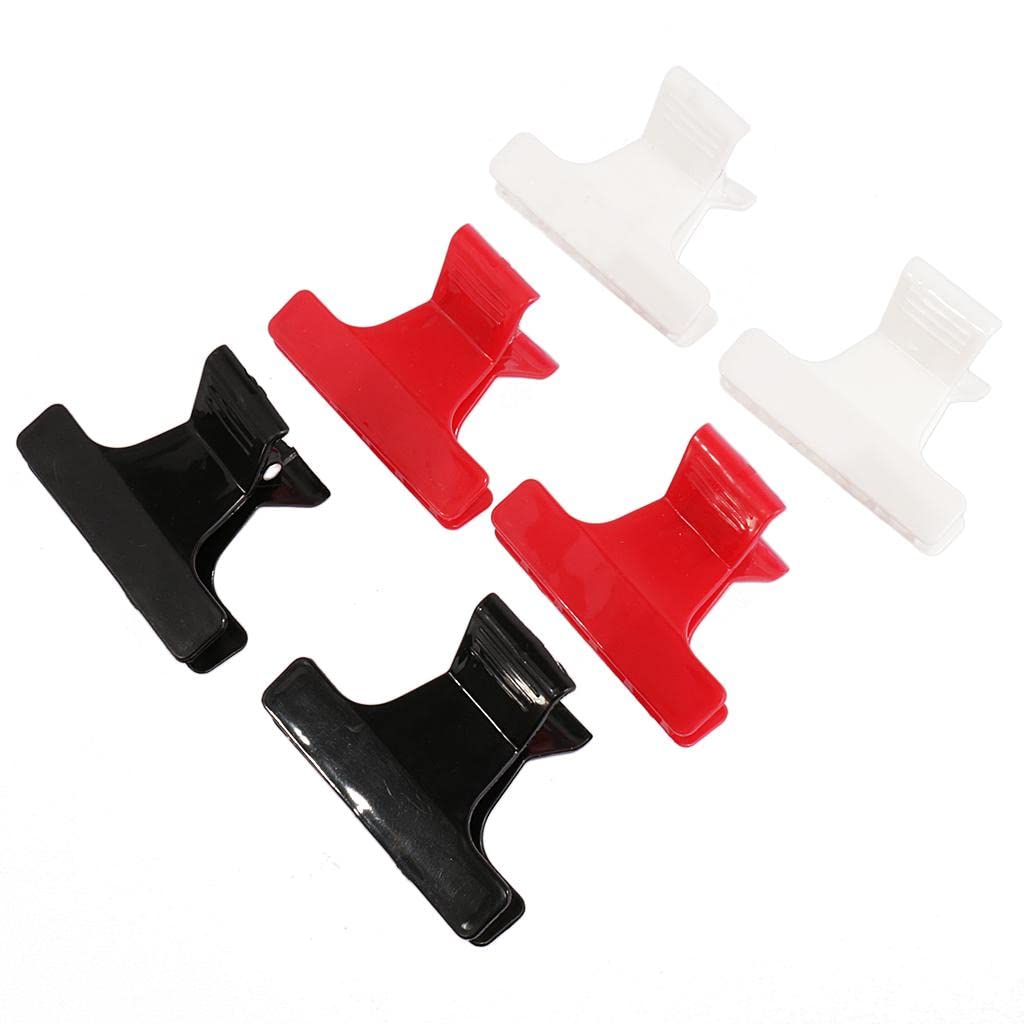 VMS INDIA 6-Pack PVC Butterfly Hairdresser Clips - Salon Hair Color, Perm & Styling Sectioning Clips (Black, Red, White) - Perfect for Hairdressers, Stylists & DIY Hair Coloring at Home