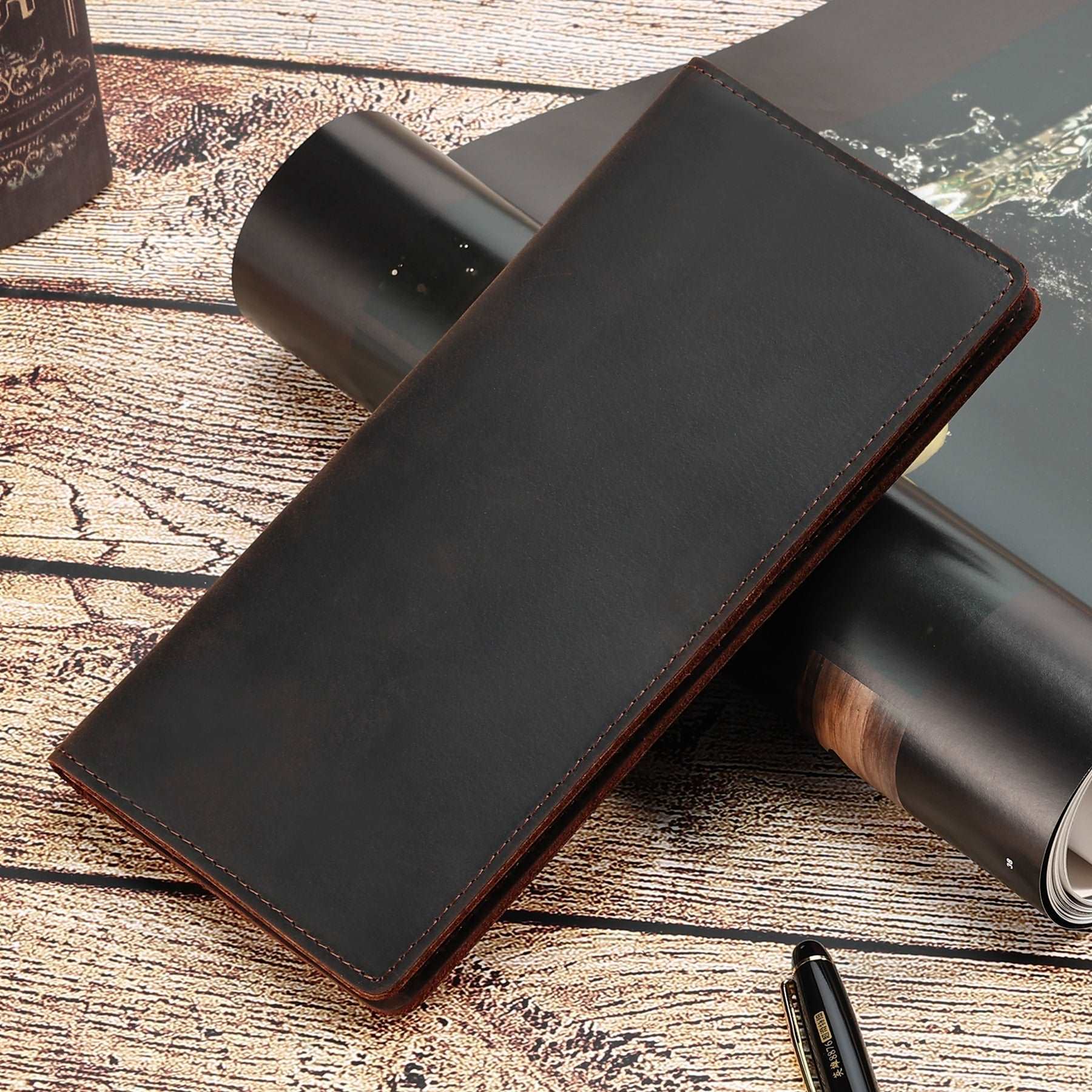 Vintage Distressed Leather Long Wallets for Men - Slim RFID Blocking Bifold Wallet with Multiple Card Slots - Perfect for Everyday Use, Travel & Business