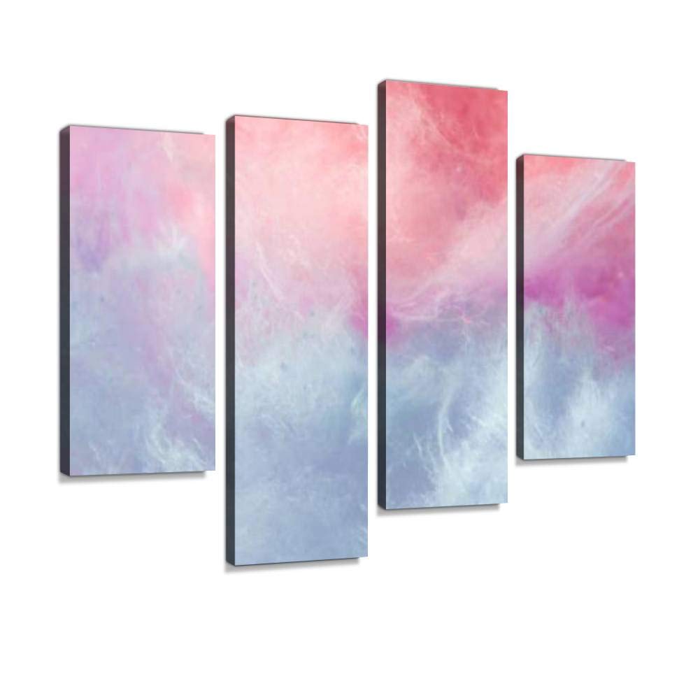 Modern Abstract Cotton Candy Sky Canvas Wall Art - 4 Panel Framed Hanging Paintings for Living Room, Bedroom & Office Decor | Unique Home Decoration Gift Idea