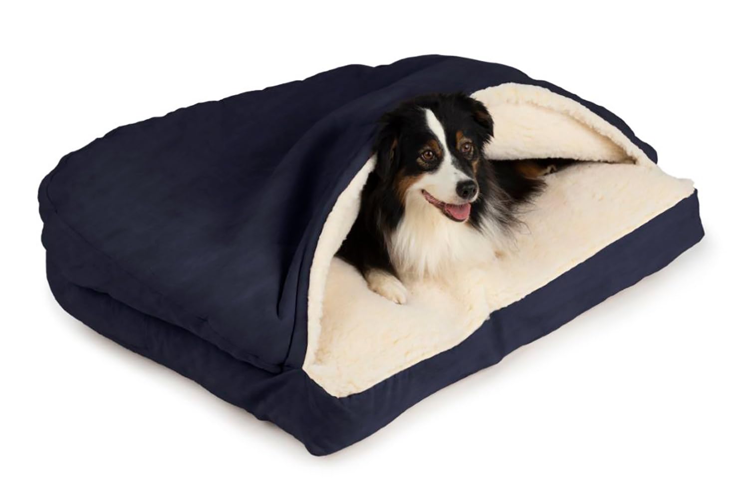 Snoozer Cozy Cave Dog Bed - Medium Size, Navy Blue Rectangle Pet Bed for Small to Medium Dogs - Perfect for Indoor Use, Crate, or Travel Comfort