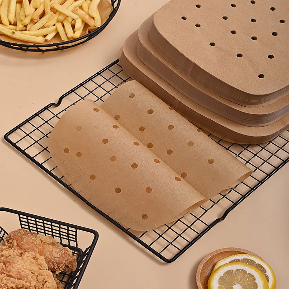 200Pcs Unbleached 8.5 Inch Square Air Fryer Parchment Paper Liners - Safe for Air Fryers, Ovens, Microwaves, Baking Pans & Bamboo Steamers | Perfect for Healthy Cooking, Meal Prep & Reheating Leftovers