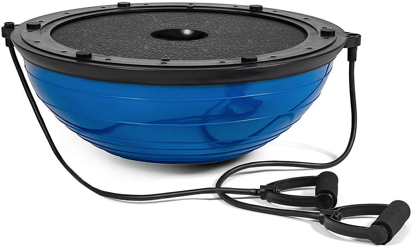 Balance Ball Trainer - Half Yoga Exercise Ball with Resistance Bands & Foot Pump for Core Strength, Stability Training, Yoga & Home Gym Workouts | Perfect for Pilates, Physical Therapy & Office Seating (Blue)