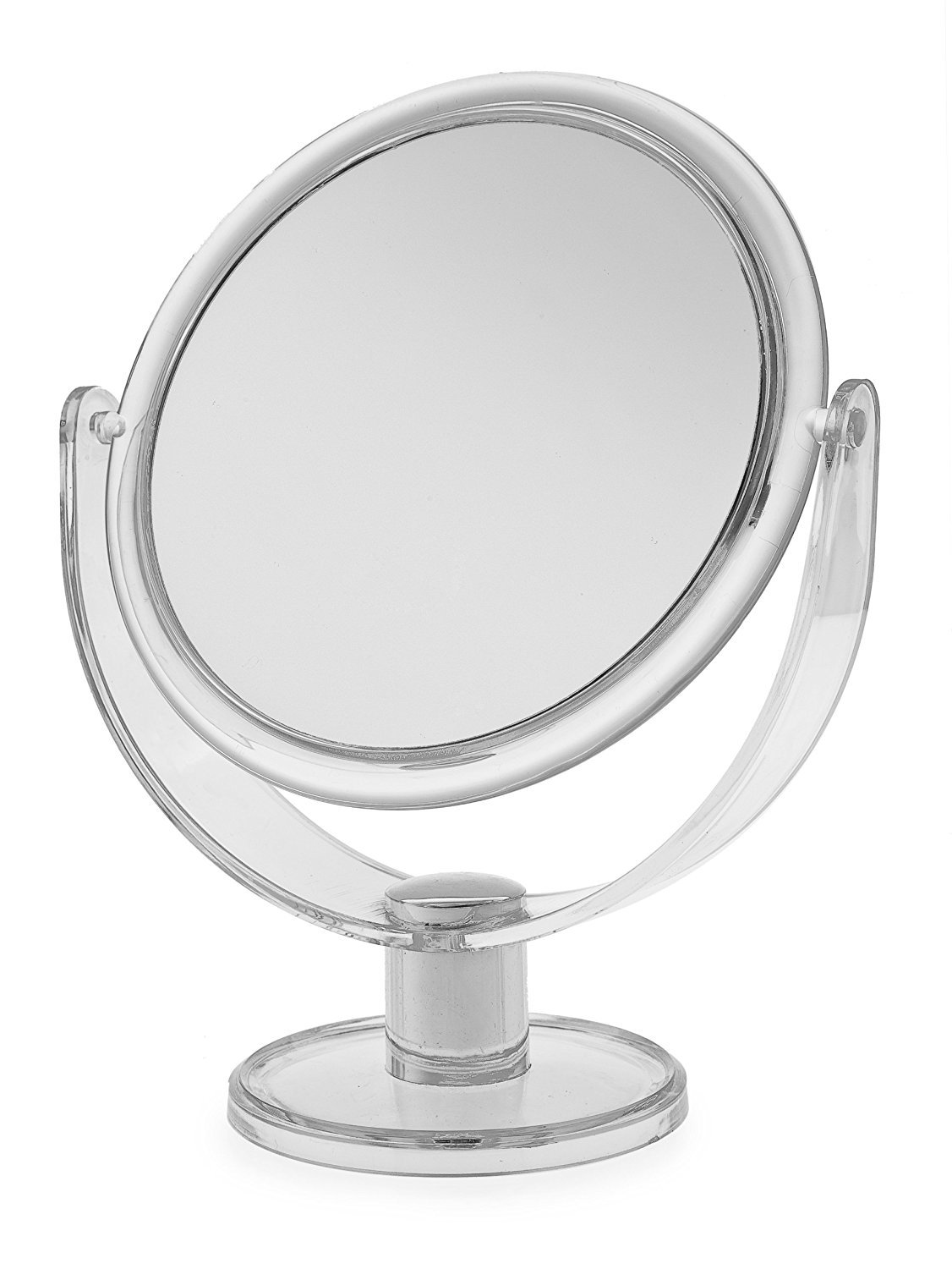 Free Standing Small Round Plastic Cosmetic Mirror with 1X/2X Magnification - Portable Makeup Mirror for Dressing Table, Bathroom, Travel & Professional Makeup Artists | Lightweight & Durable Beauty Mirror