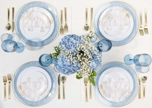 32-Pack White and Gold Round Plastic Dinnerware Set for 16 Guests - Elegant Disposable Plates, Cups, Forks, Knives & Spoons - Perfect for Weddings, Parties, Picnics & Outdoor Events - Eco-Friendly & Durable