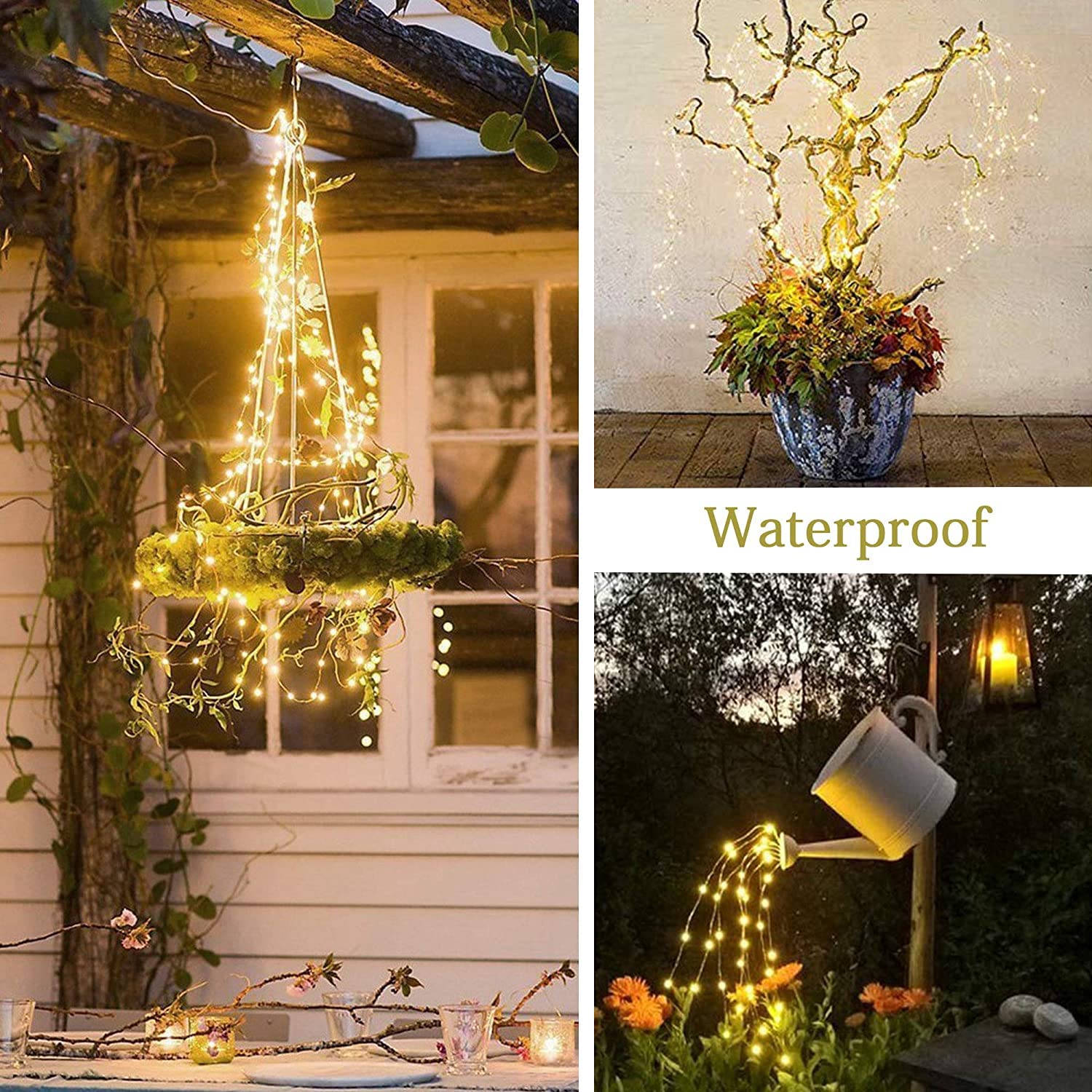 VOOKRY 200 LED Solar Fairy String Lights Outdoor Waterproof - 10 Strands Solar Powered Waterfall Lights with 8 Modes, Warm White Watering Can Lights for Patio, Yard, Garden & Tree Decorations - Perfect for Weddings, Parties & Holiday Lighting
