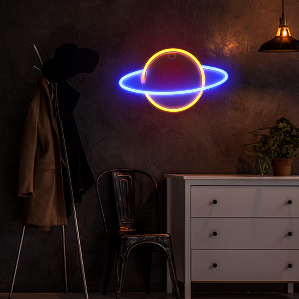Custom LED Neon Sign - Planet Wall Decor for Bedroom, Kids Room & Living Room | Durable Acrylic Light Up Sign for Home, Bar, Party, Wedding & Christmas Decorations | Perfect for Night Lights, Room Aesthetics & Special Events