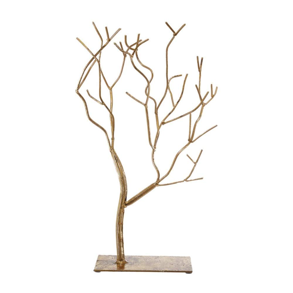 Benjara Leafless Branched Iron Tree Accent with Rectangular Base in Gold - Modern Home Decor for Living Room, Bedroom & Office