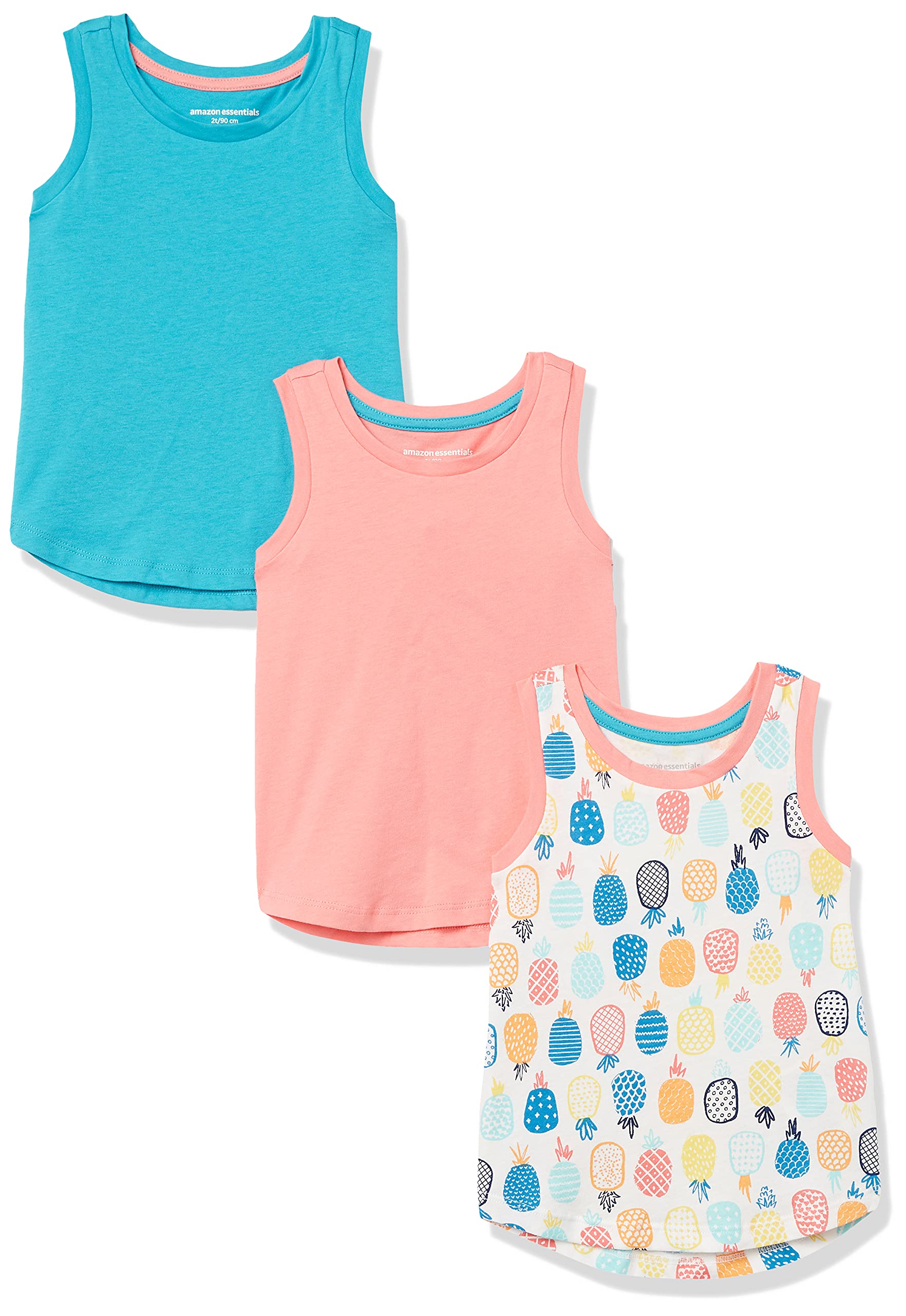 Amazon Essentials Girls and Toddlers' Tank Tops Multipack - Soft Cotton Comfortable Sleeveless Shirts for Kids - Perfect for Summer, Playtime, and Casual Wear