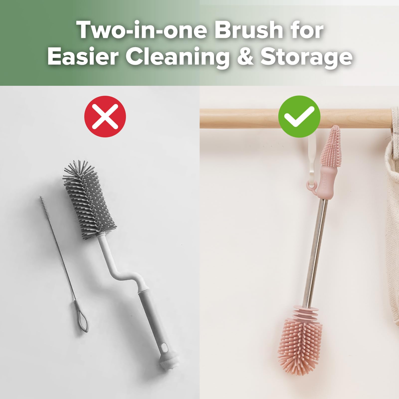 Haakaa Silicone Brush - Soft Bristles for Breast Pumps, Baby Bottles & More - Home & Travel Use
