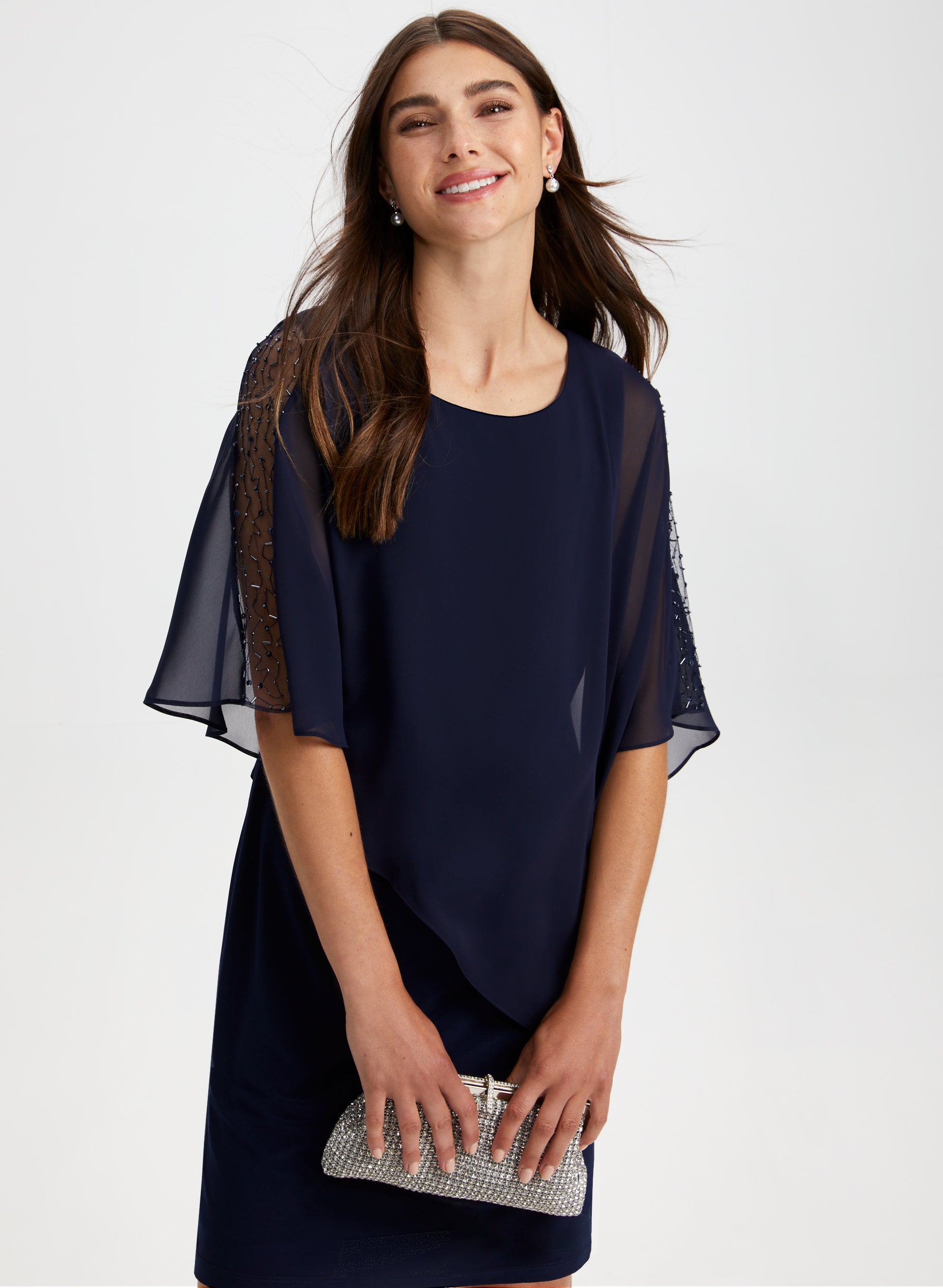 Embellished Sleeve Poncho Dress for Women - Fashionable Boho Chic Knit Sweater Dress for Fall & Winter - Perfect for Parties, Date Nights & Holiday Gatherings