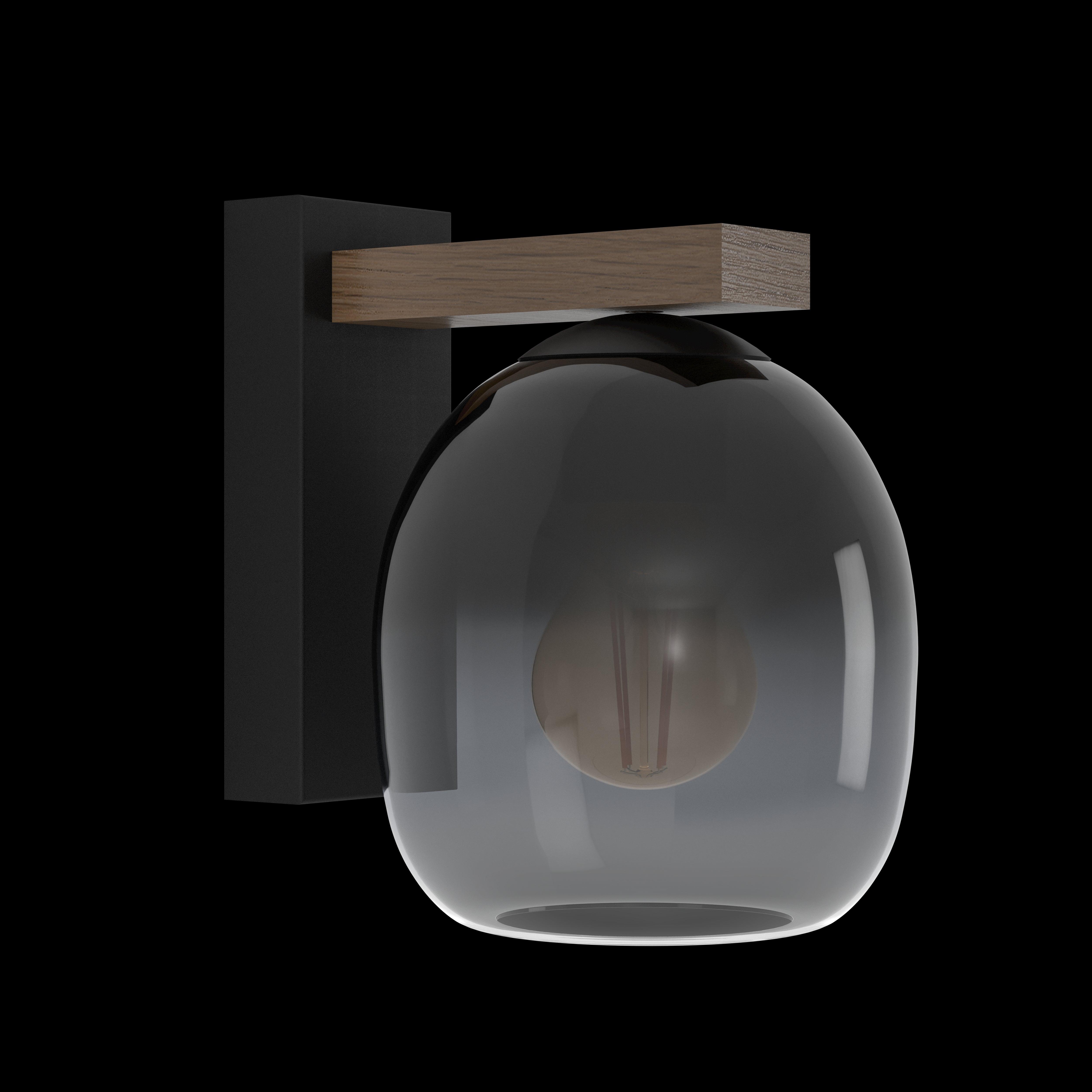 Eglo Filago Modern Black & Wood Wall Light with Glass Shade - Perfect for Living Room, Bedroom, and Hallway Lighting Decor