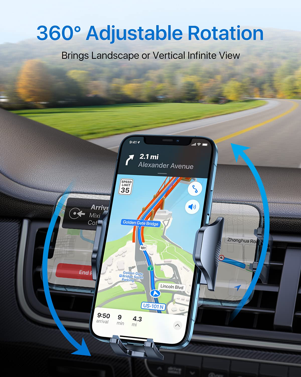 Andobil 2025 Upgraded Car Phone Mount - Military-Grade Metal Clip Air Vent Holder for iPhone 16/15/14/13/12 Pro Max & Samsung S24/S23 - Secure Hands-Free Driving Accessory for GPS Navigation & Road Trips
