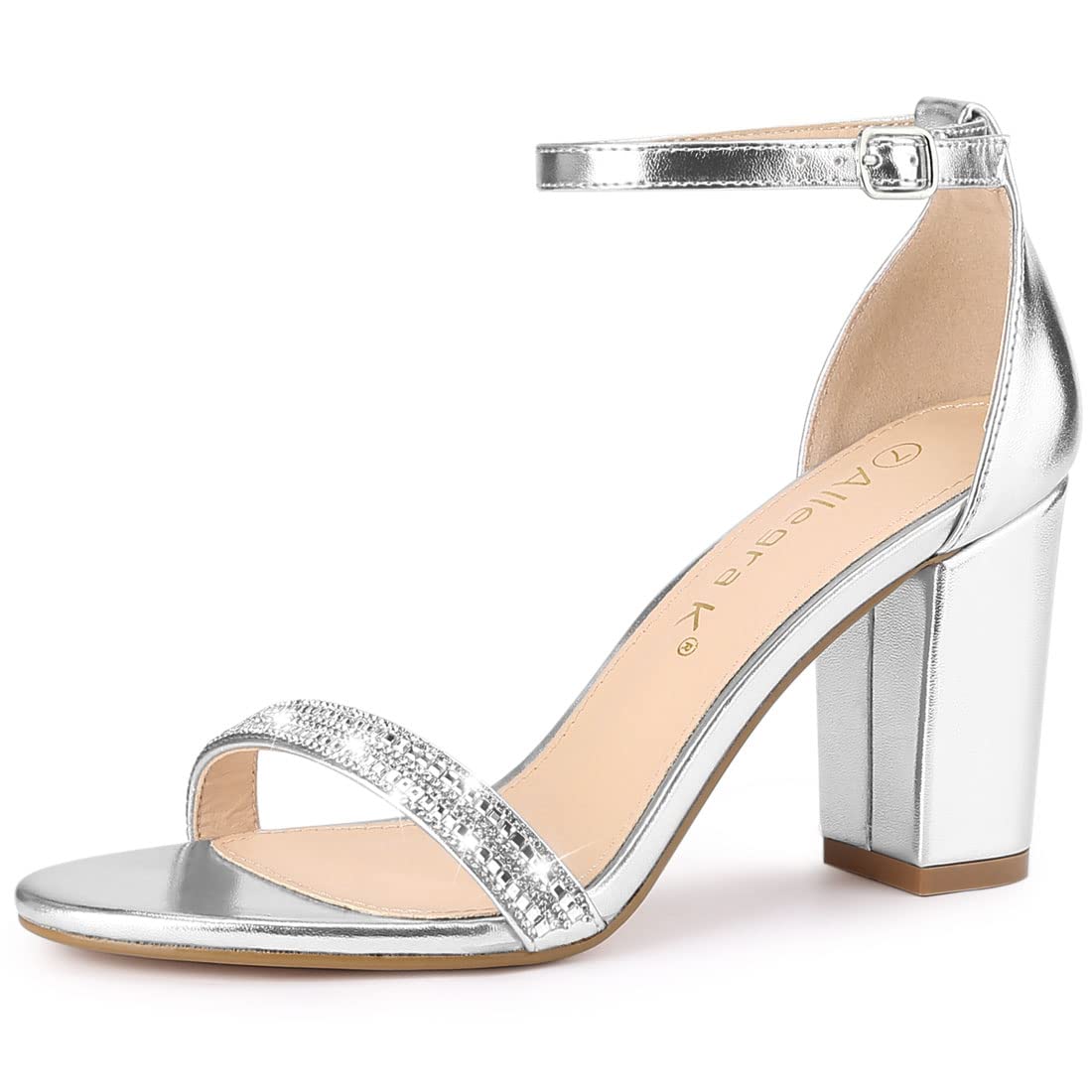 Allegra K Women's Rhinestone Ankle Strap Chunky Heel Sandals - Elegant Party Shoes for Weddings, Prom & Evening Events