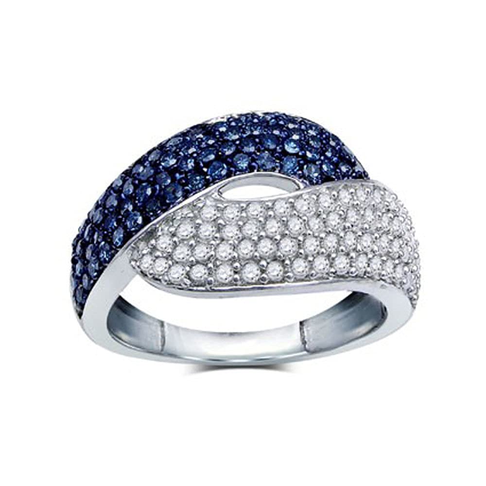 Sterling Silver Women's Round Blue Enhanced Diamond Fashion Ring - 1 CTTW for Elegant Occasions & Gift Giving