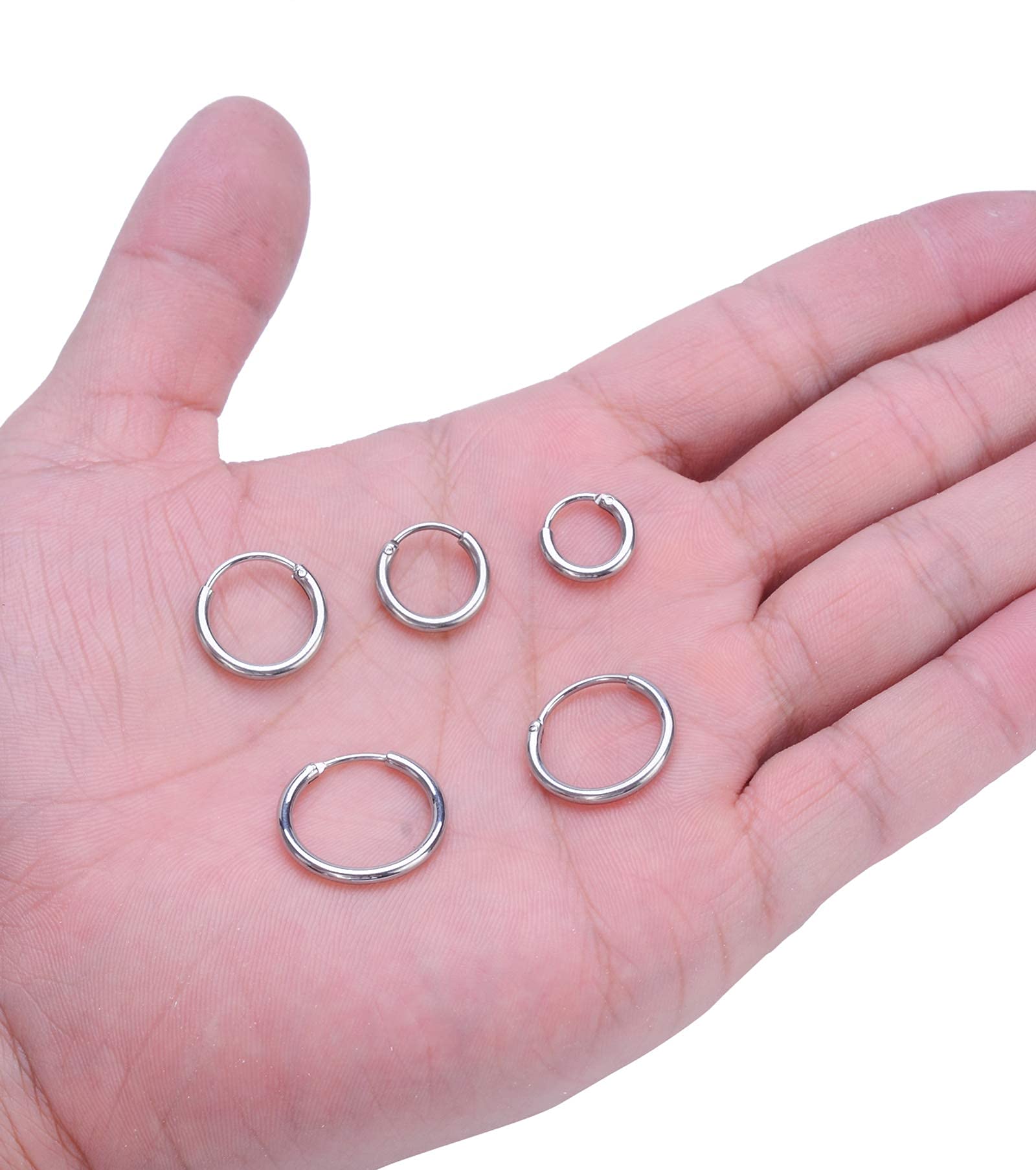 5 Pairs Small Hoop Earrings for Women - Stainless Steel Cartilage Tragus Clicker Nose Lip Rings - Cute Twisted Huggie Earrings for Everyday Wear & Gifts