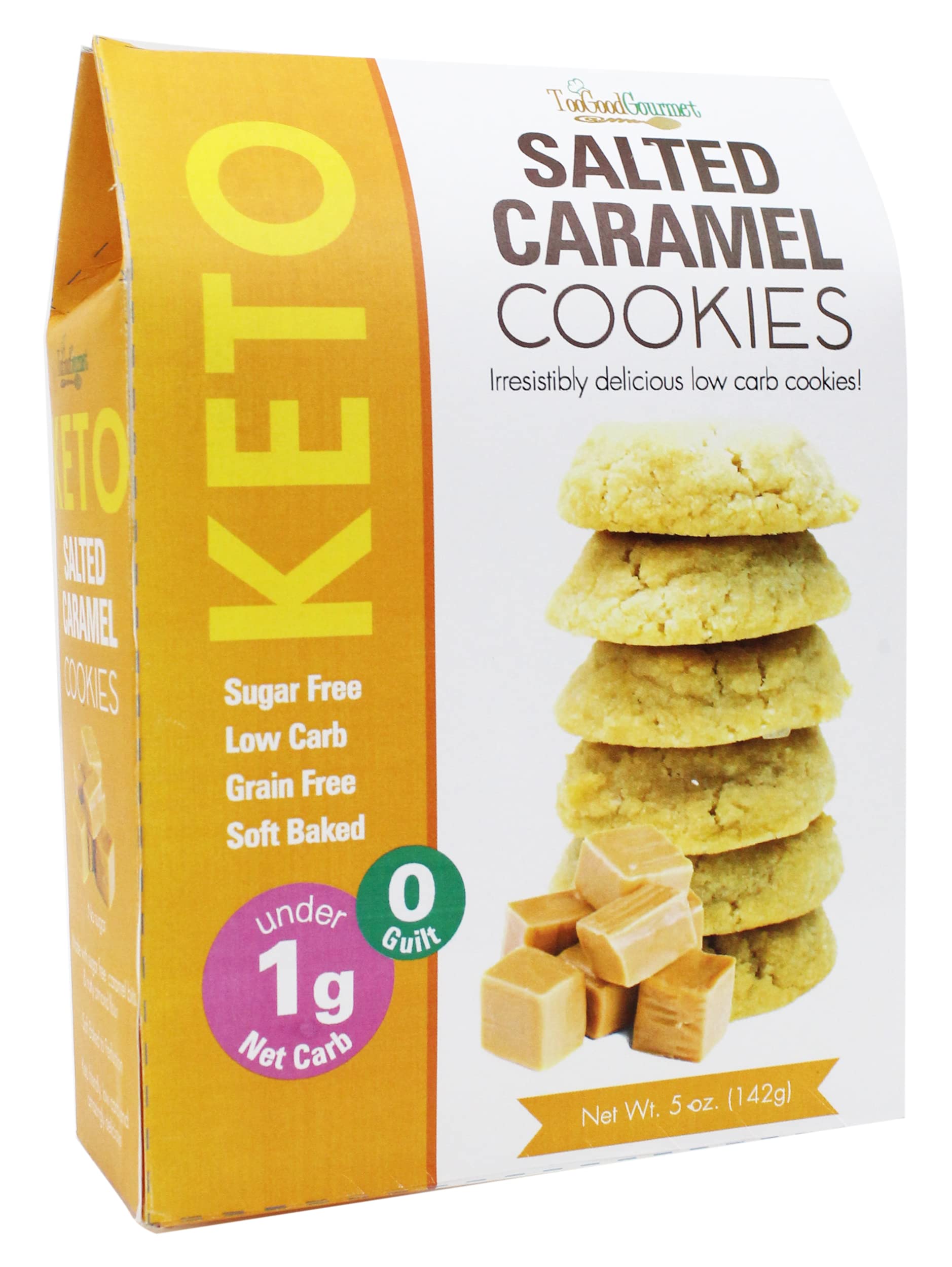 Too Good Gourmet Keto-Friendly Salted Caramel Cookies - Soft Baked, Sugar-Free, Grain-Free, Low Carb Dessert (5 Pack) | Perfect for Keto Diet, Weight Loss & Healthy Snacking at Home or Office