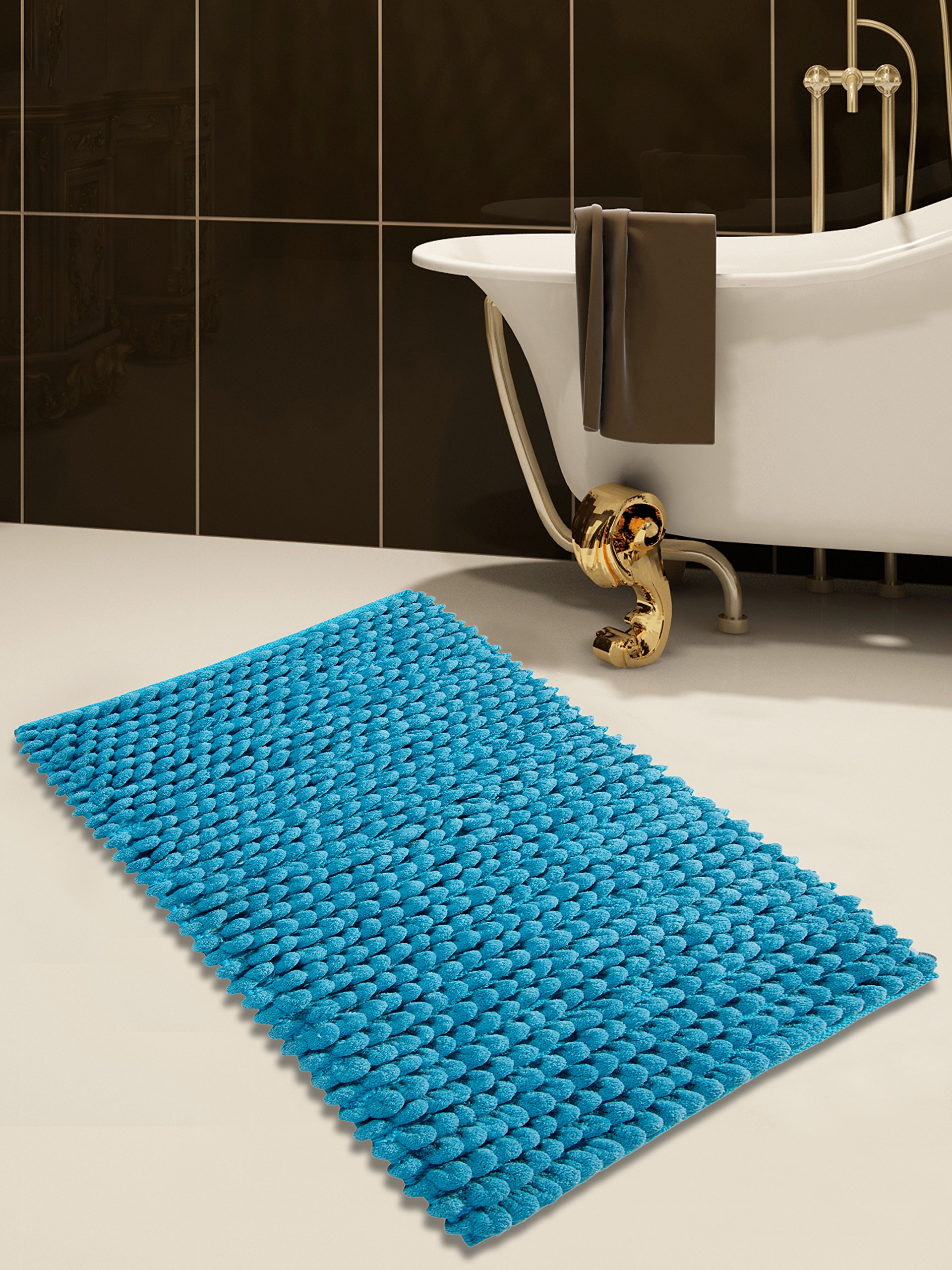Soft Cotton & Microfiber Bath Rug – 50x30 Inch Non-Slip Latex Backing, Arctic Blue Loop Bubbles Pattern, 200 GSM Handloom – Perfect for Bathroom, Shower & Spa – Spot Clean Only