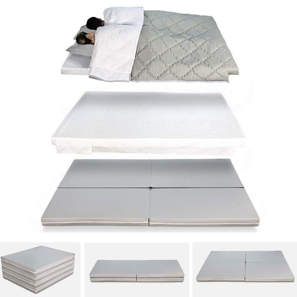 EvergreenWeb - 4-in-1 Foldable Space Saving Waterfoam Mattress - Single & Queen Size Convertible Sofa Bed with Removable Washable Cover + Natural Cotton Bedding Set - Perfect for Small Apartments, Guest Rooms & Dormitories